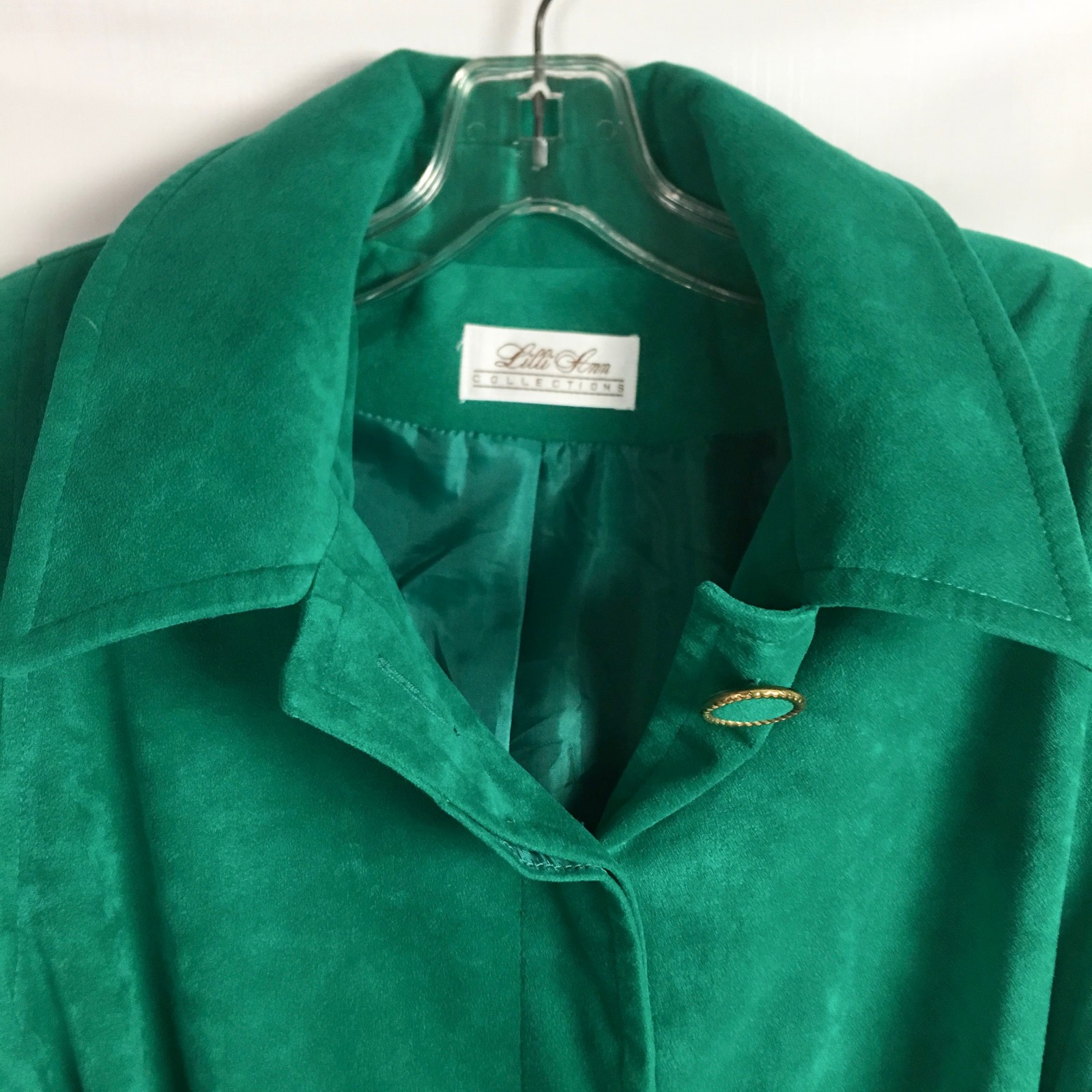 Lilli Ann Trench Coat Womens 10 12 Large Green Ultra Suede Vtg 80s Collection