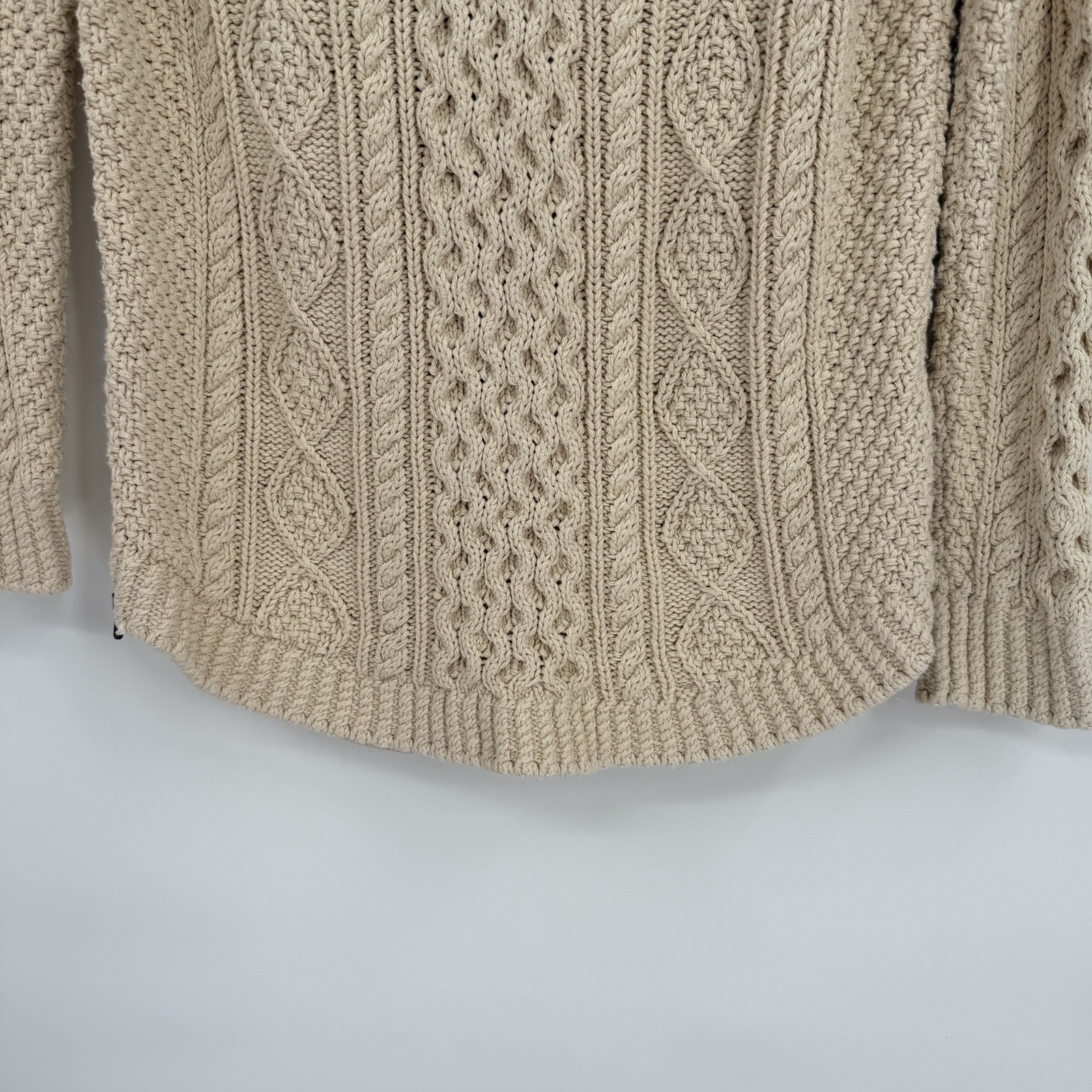 LL Bean Signature Cotton Fisherman Sweater Women’s Size Small Cream Pullover