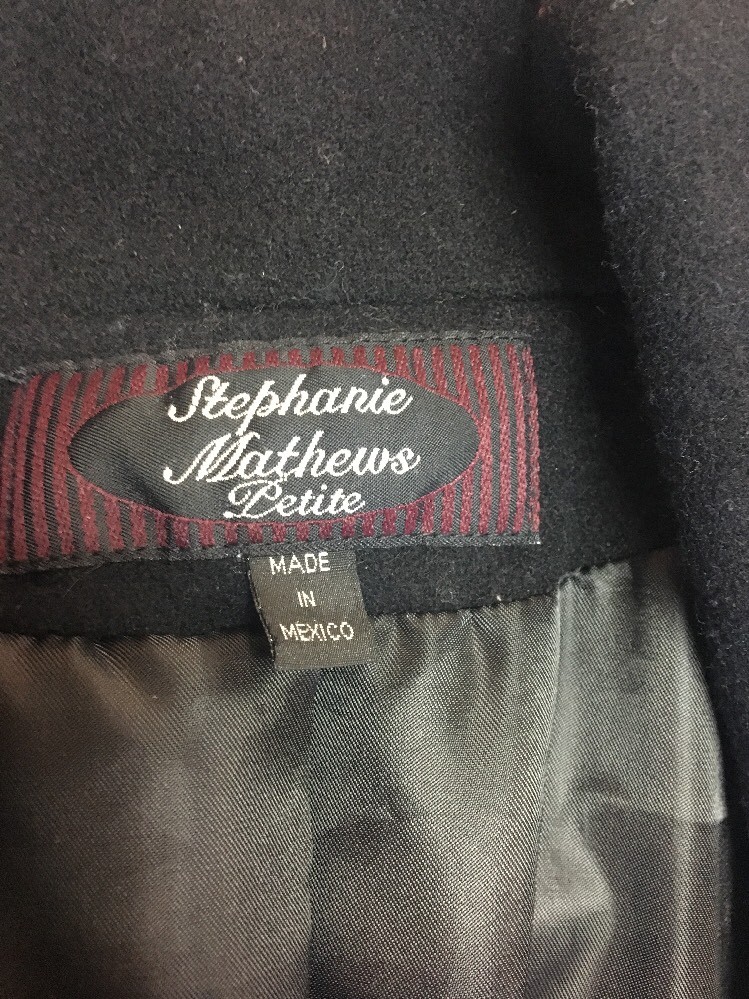 ~STEPHANIE MATHEWS PETITES WOMENS BLACK WOOL COAT LONG WOOL PEACOAT SZ 16P B98