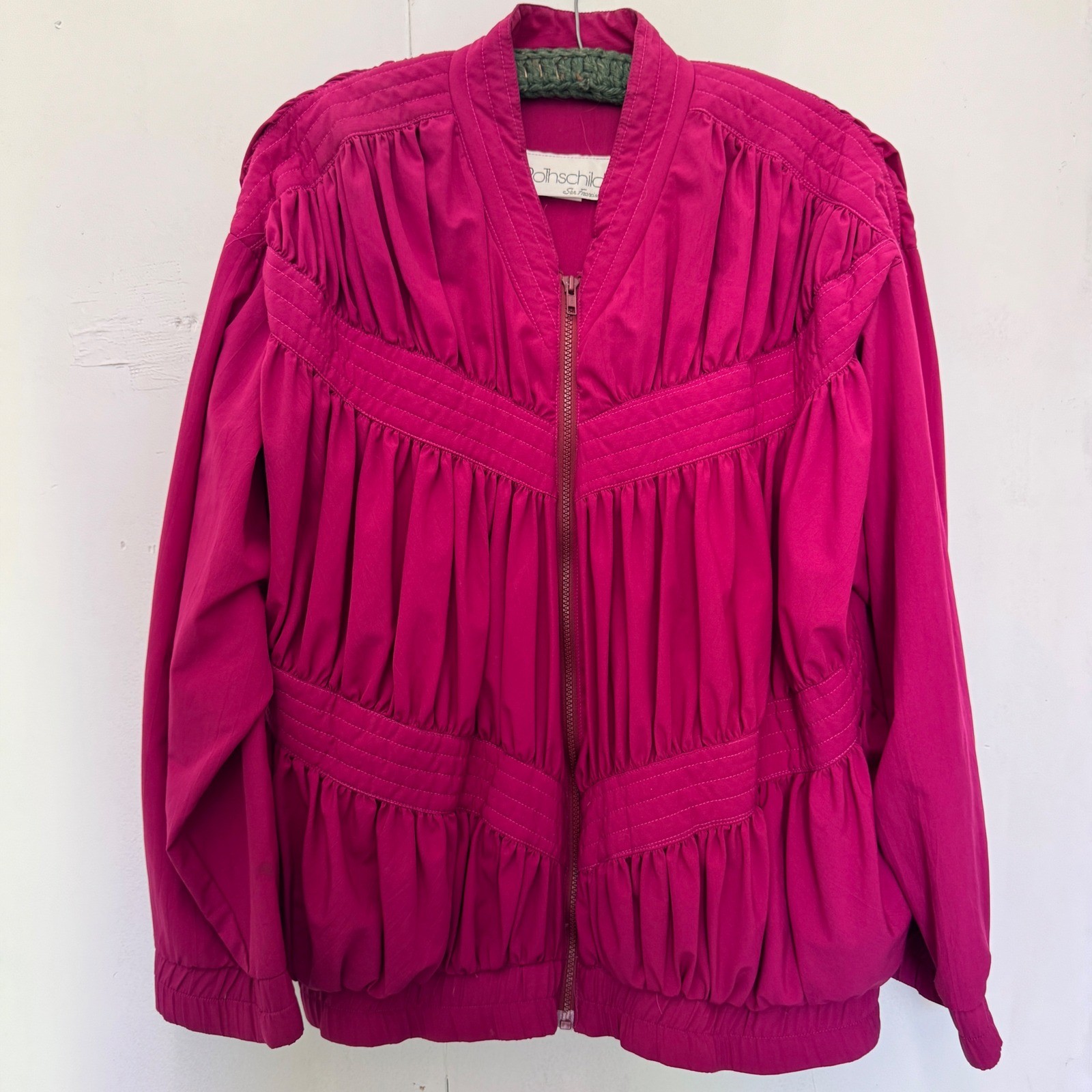 Rothschild San Francisco Vintage Magenta Pink Pleated Zip Up Bomber Jacket L