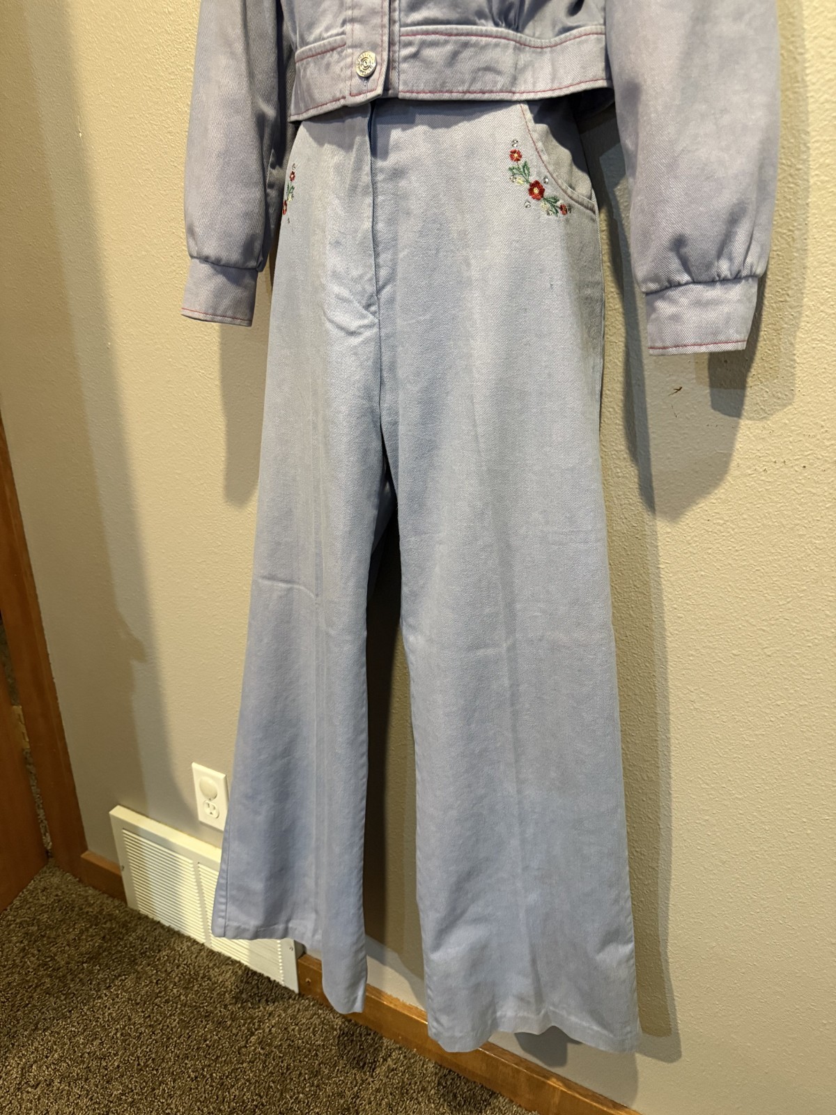 Women’s OOAK Vtg 70s TOMBOY OF CALIFORNIA Denim Jacket Flare Jeans Size S/M