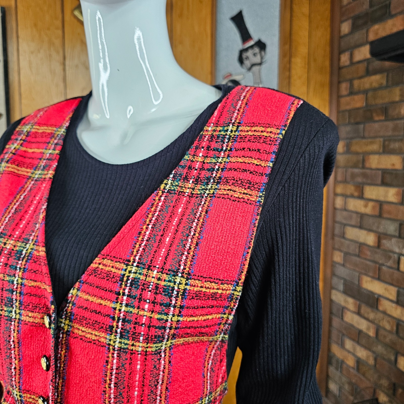Vtg 90s Dark Academia British Preppy Plaid Riding Waistcoat Holiday Midi Dress L
