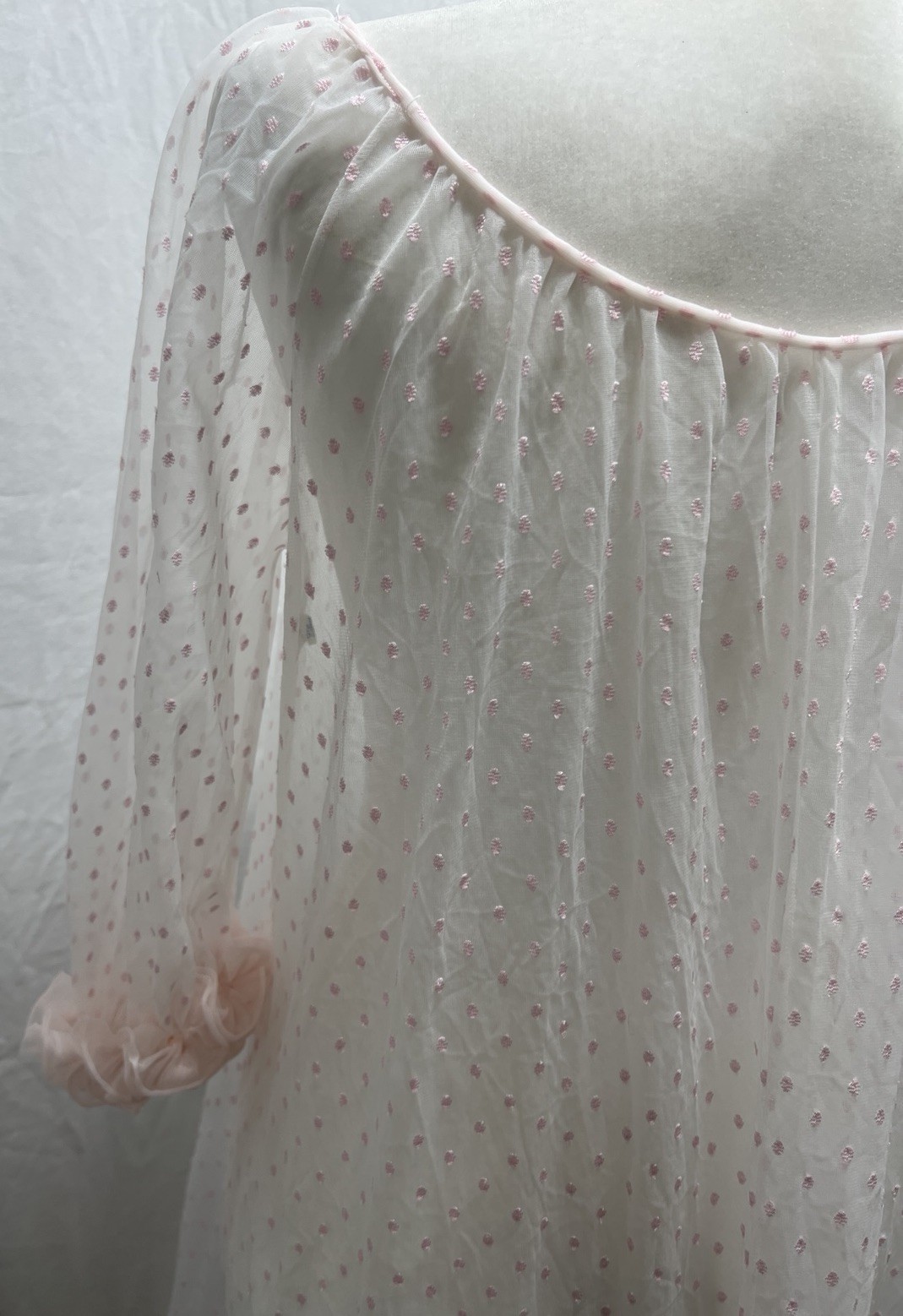 Vintage 50s Sears Charmode Lingerie Sheer Negligee Pink Dot Chiffon Size Small
