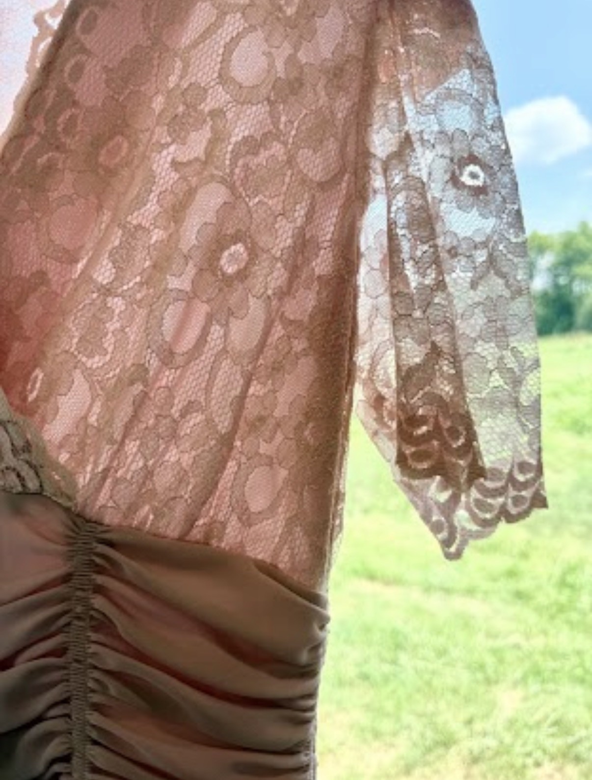 Vintage ILGWU Women’s Union Made Pink Lace Midi Dress Sheer Romantic Size 8 USA
