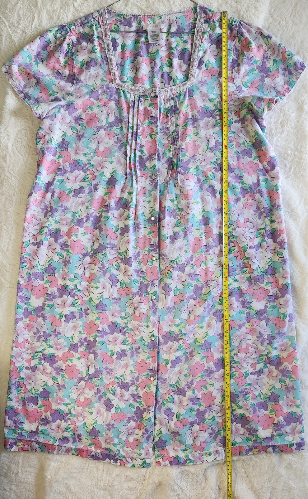 Vintage K-Mart PINK With Pearl Style Snap Closure House Coat Duster Nightgown L