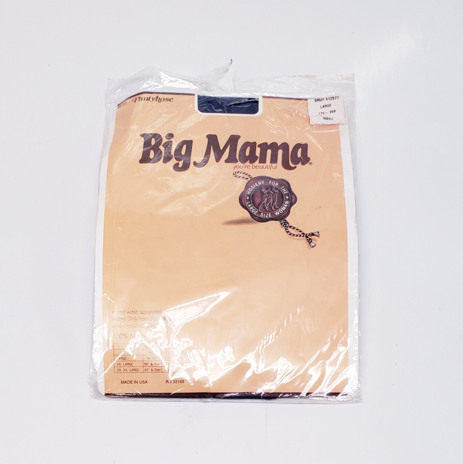 Vintage Big Mama Pantyhose~NAVY BLUE~Sz. Large~100% Nylon~Sealed