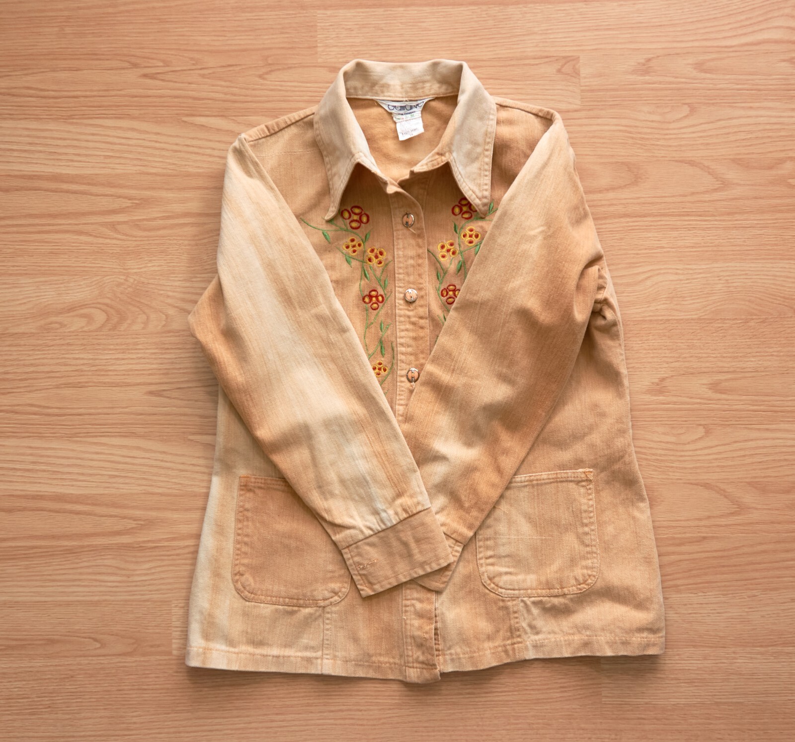 Vintage John Galliano Tan Denim Embroidered Jacket, Size 18, Made in Hong Kong