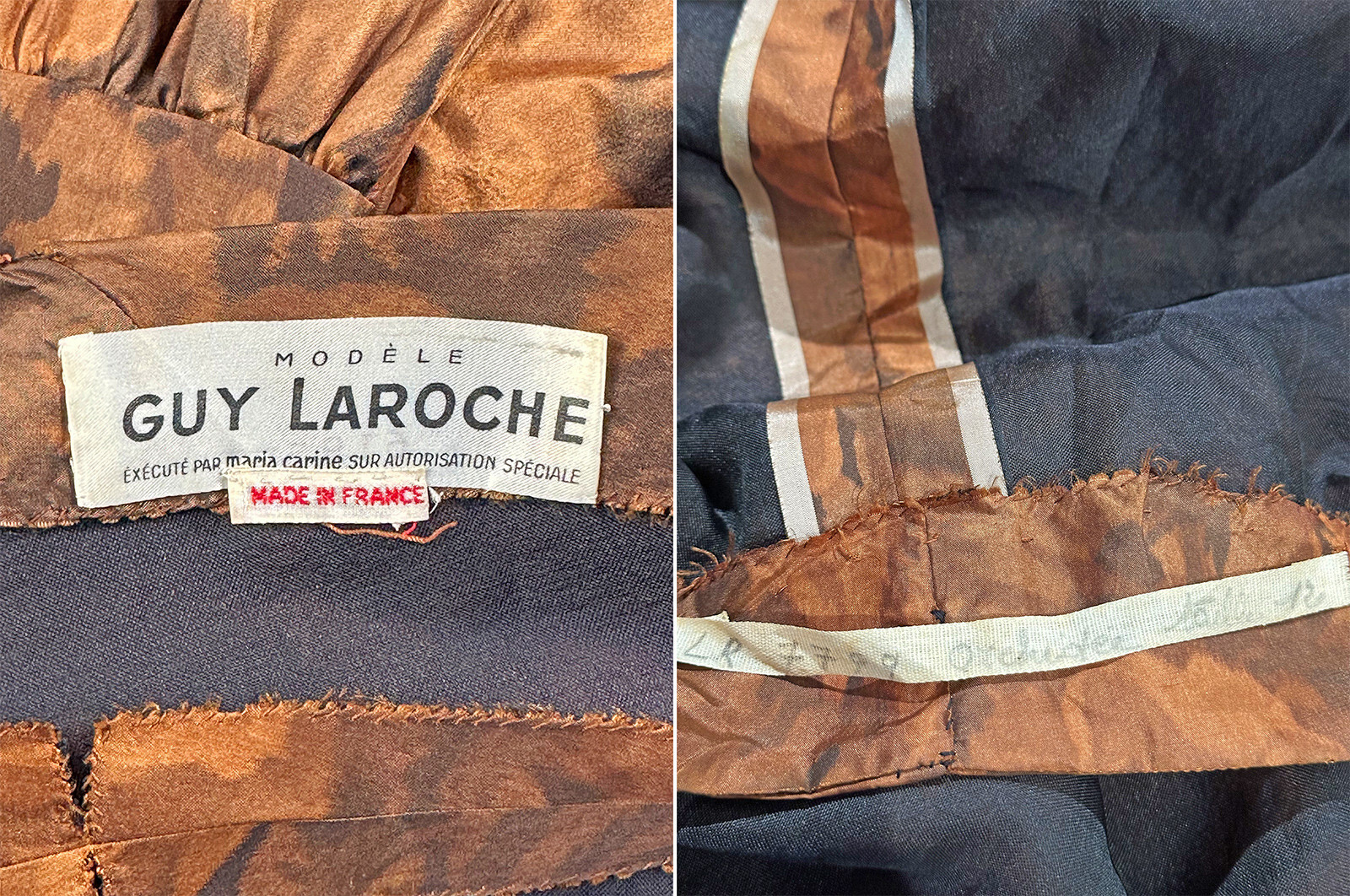 Vintage Guy Laroche France Floral Silk Moire Taffeta Watteau Back Cocktail Dress