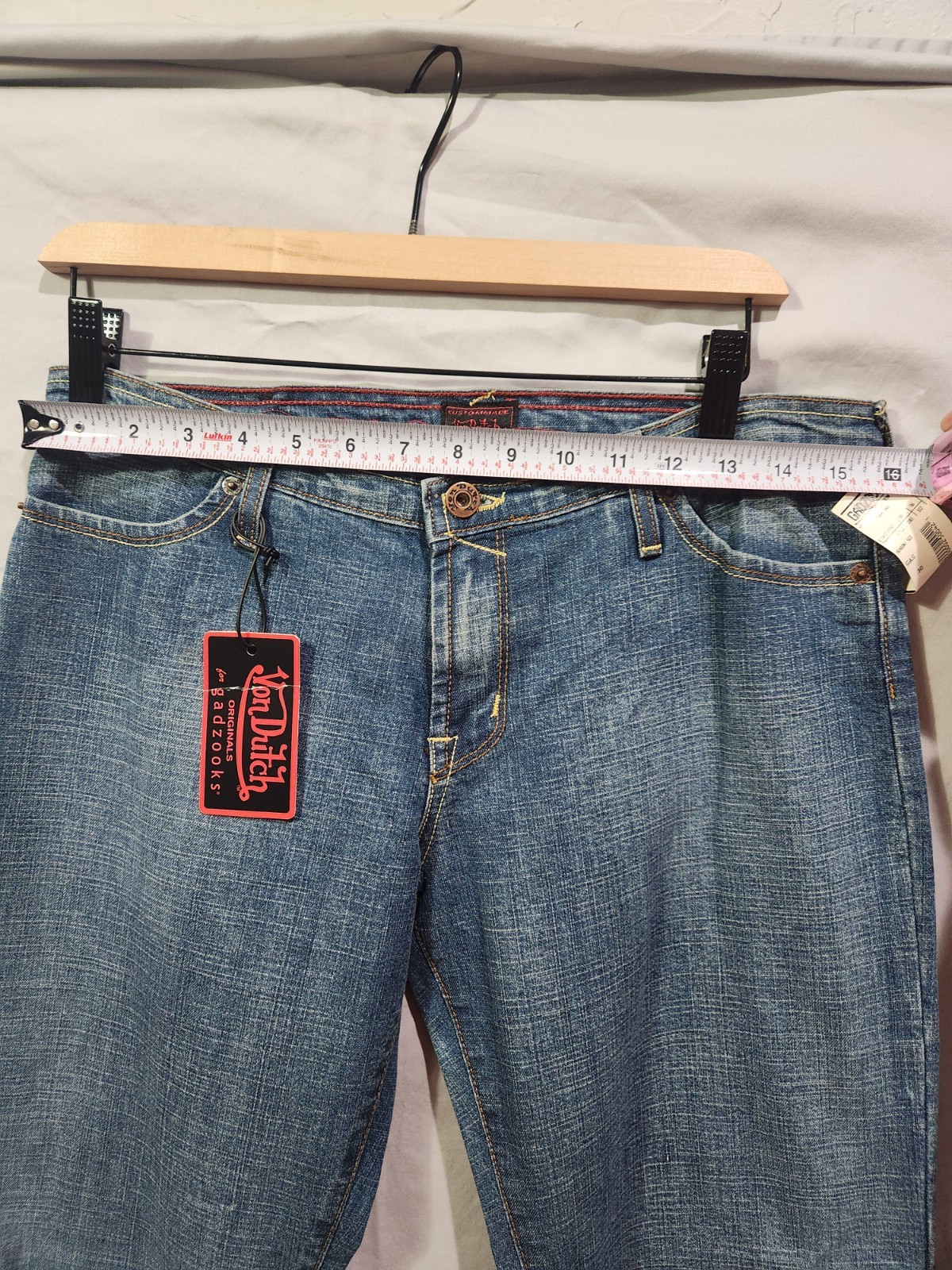 RARE Von Dutch Angelina Patch Jeans Womens 30 Blue NEW Y2K Flared Wide Leg MINT
