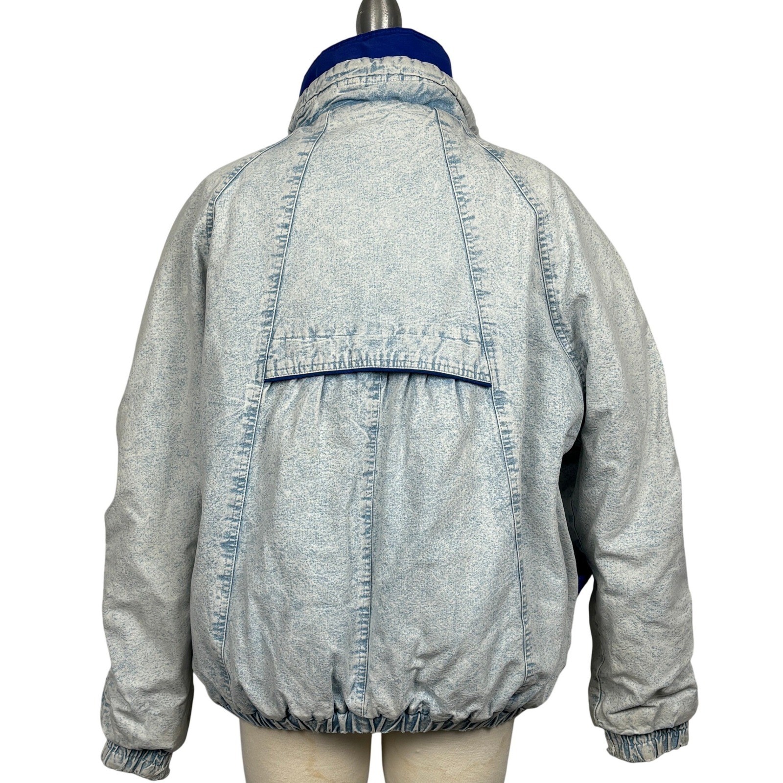 Vintage 90s Gitano Acid Wash Denim Bomber Jacket Blue Yellow Women’s Small