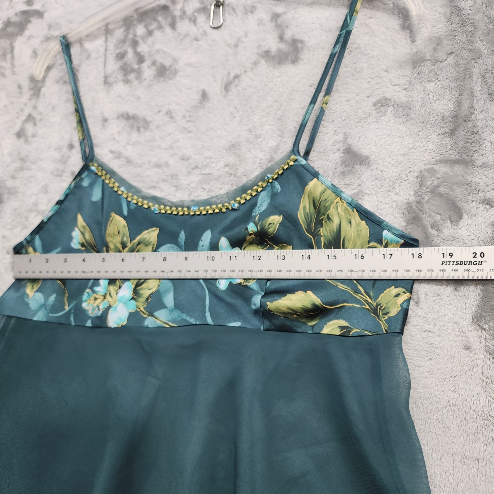 Vintage Secret Treasures Chemise Womens M Green Floral Satin Chiffon Babydoll