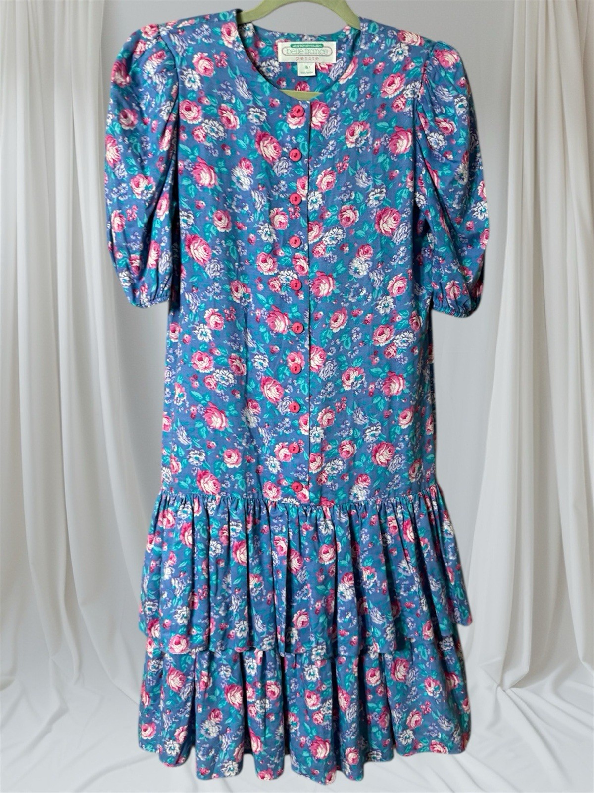 VTG Jane Schaffhausen Belle France Size 6 Blue Floral Cottage Dress Small Light