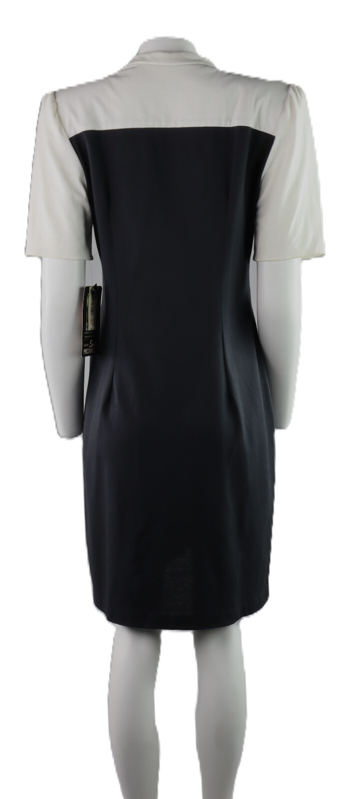 NOS Vintage 80s SHELLY MICHAELS 10 12 13 14 White Black Lace Knit Sheath Dress