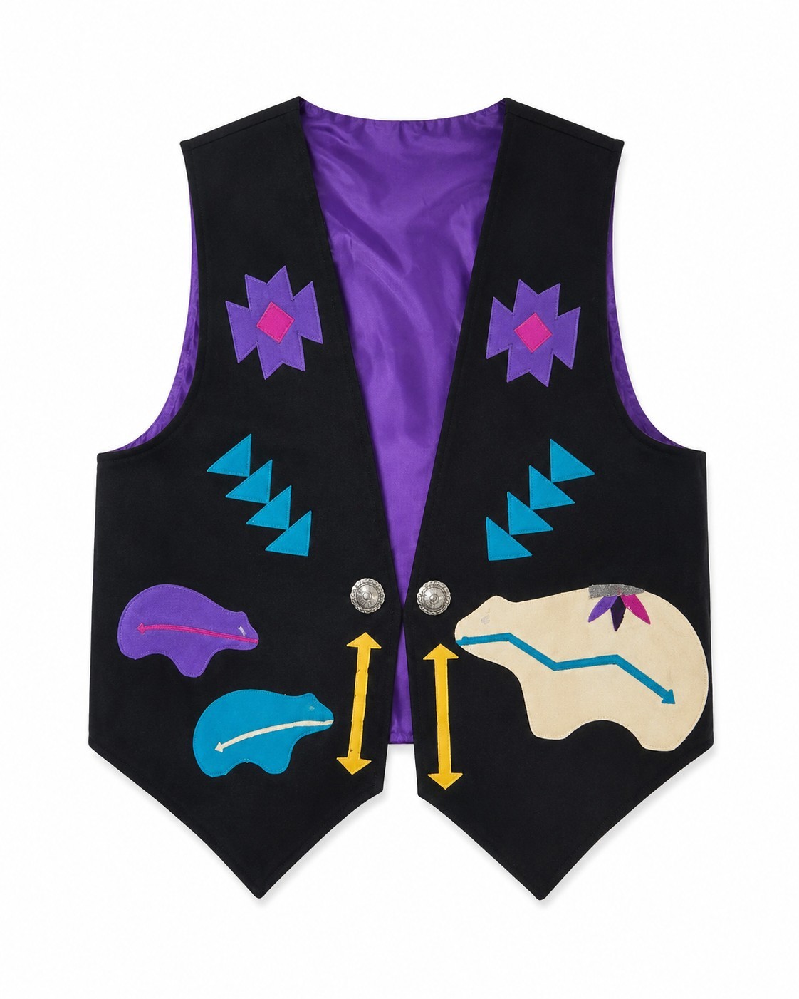 Native American Made In USA Native Spirit Colorful Vest Black/Purple Medium