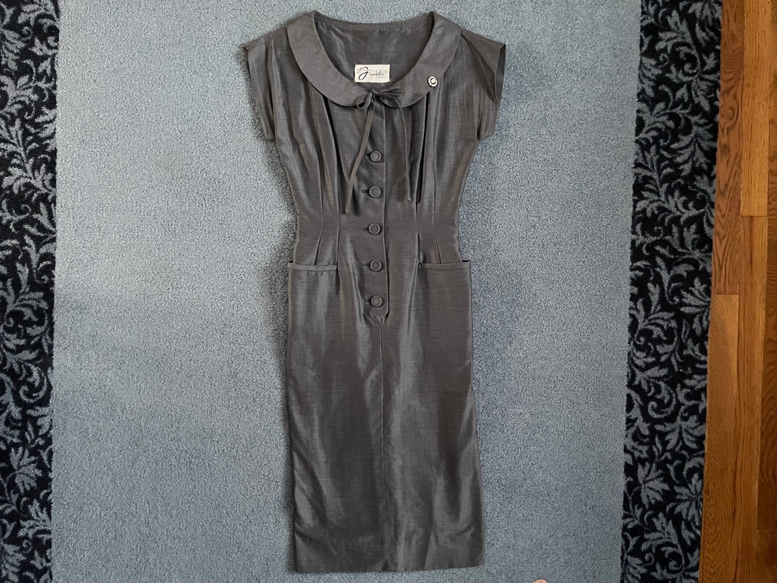 Vintage 50s Franklin Mad Men Style Gray Sheath Day Dress