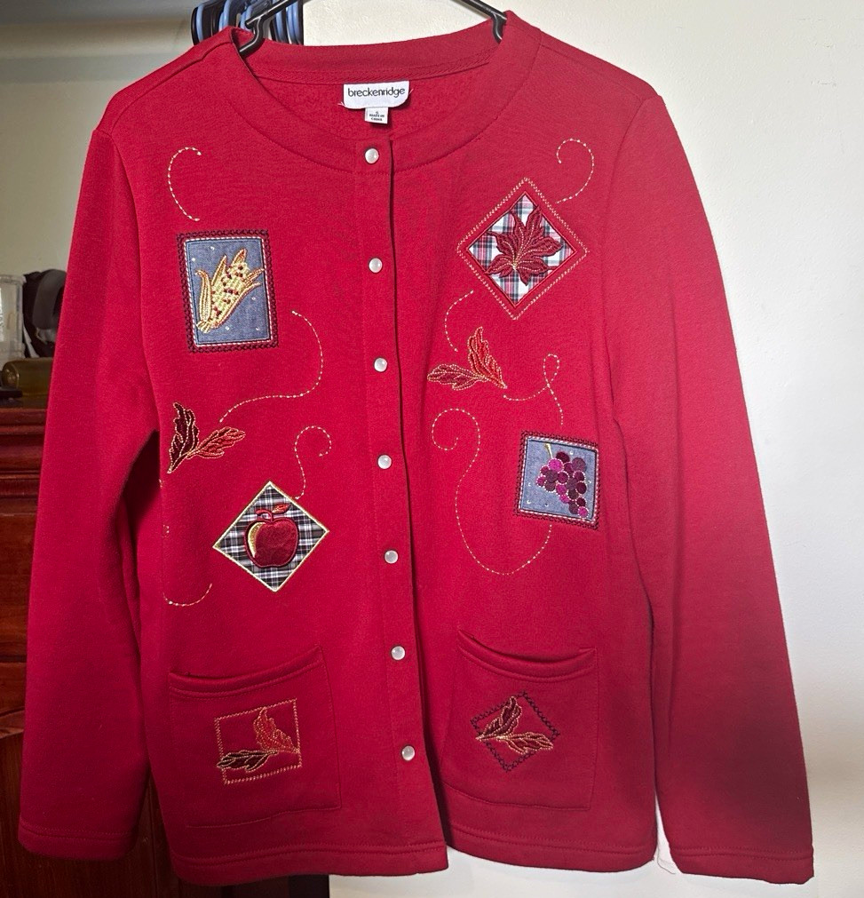 Breckenridge Women’s Red Snap Front Embroidered Jacket Pockets S Long Sleeve
