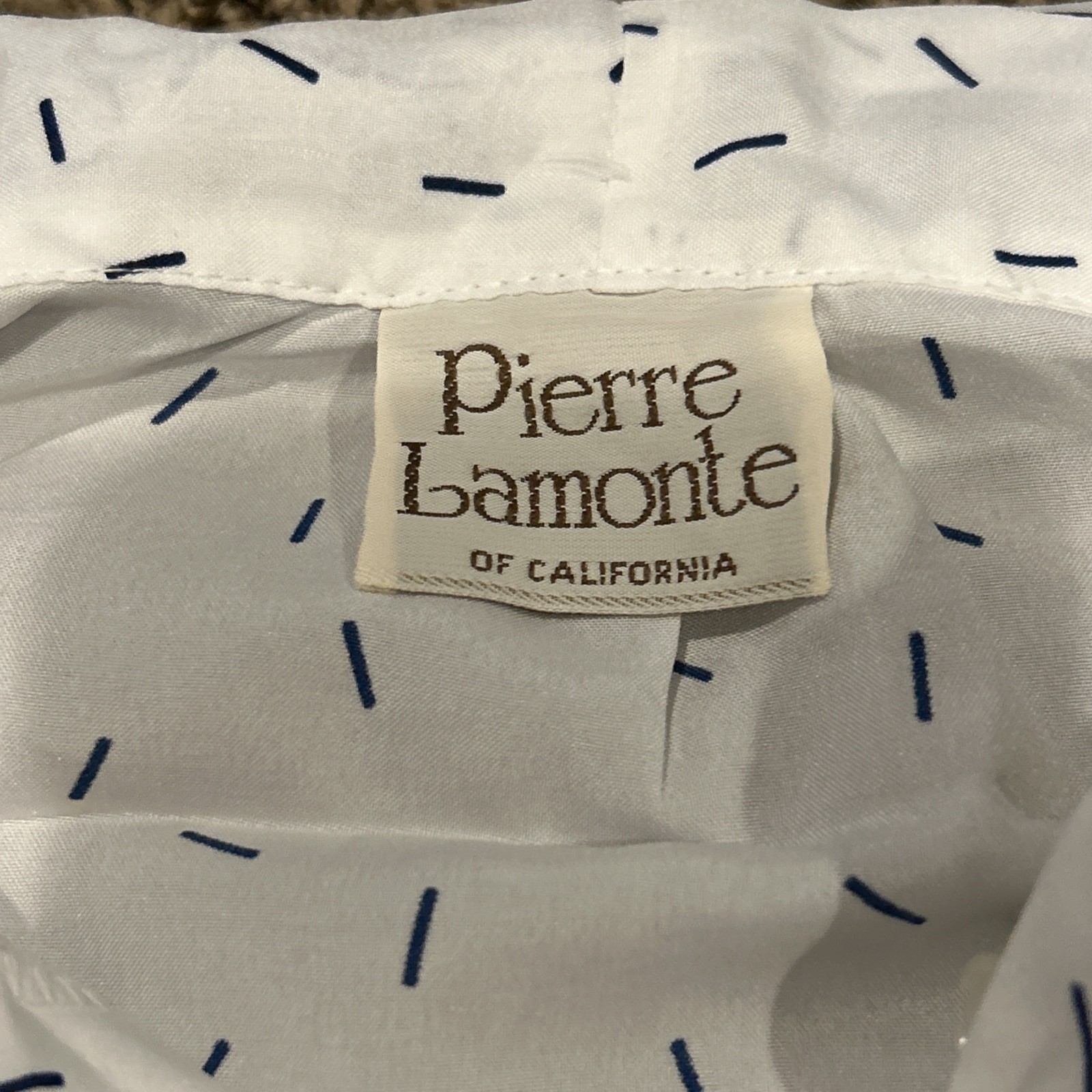 VTG Pierre Lamonte 80’s-90’s Blouse Blue & White Button Up Size L B31