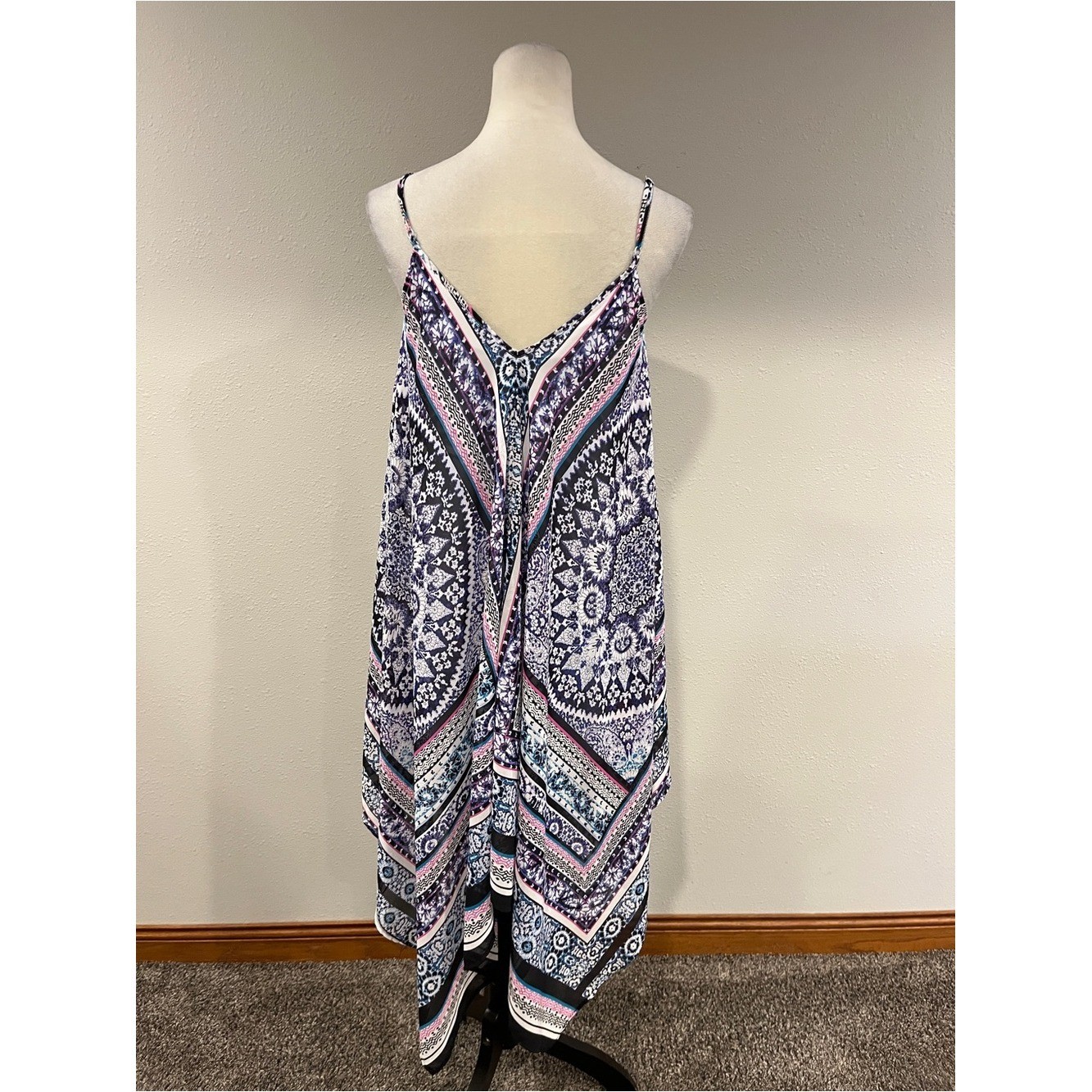 Express Boho Printed Handkerchief as symmetrical swing dress size XS