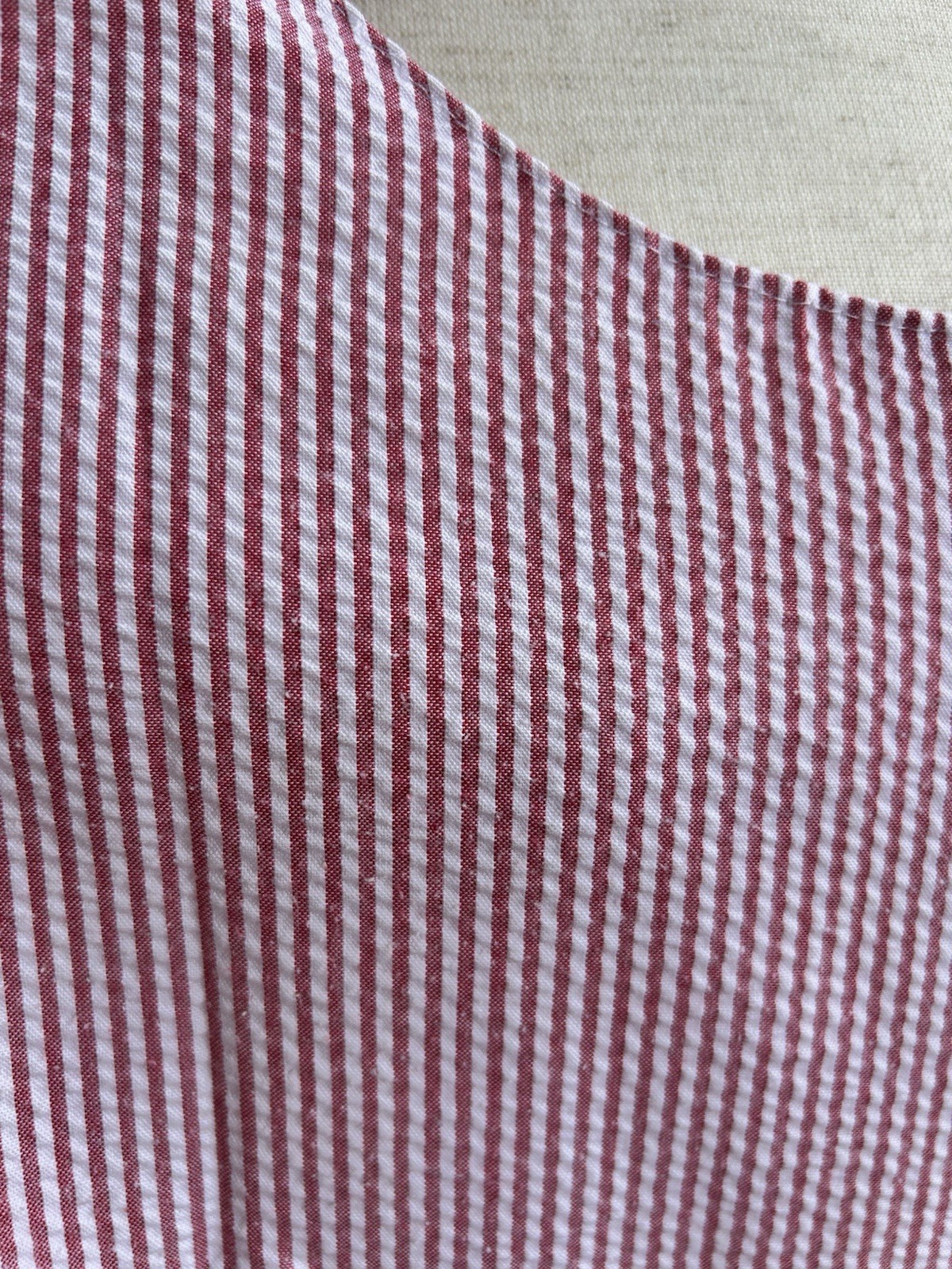 80s 90s Red Striped Seersucker Shift Dress Tomato Girl Cottagecore Sundress L