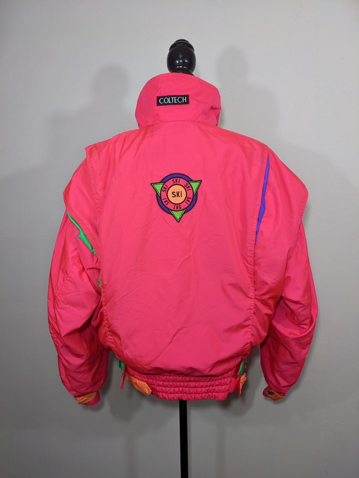Vintage Coltech Women’s Ski/Snowboard Coat Neon Pink Multicolor 80’s 90’s sz 12