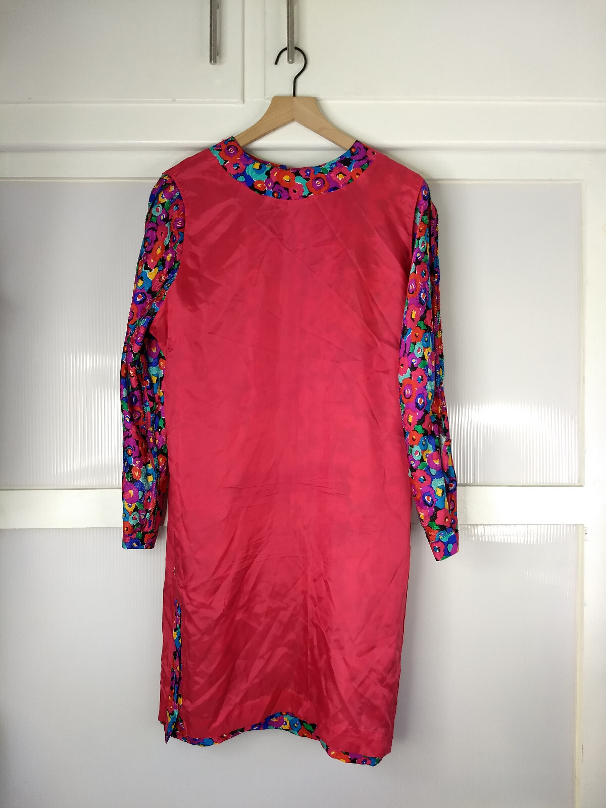 Vintage Carolyne Barton Floral 100% Silk Dress Pink Multicolor Flower Pattern