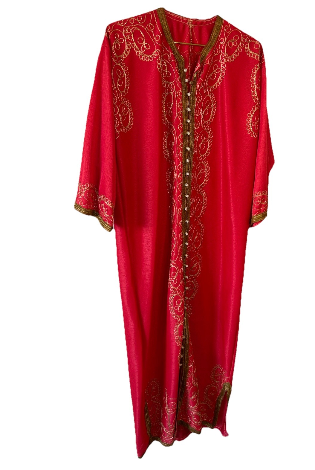 VTG Embroidered Moroccan Caftan Dress Bohemian Red Gold Maxi Dress OS Festival