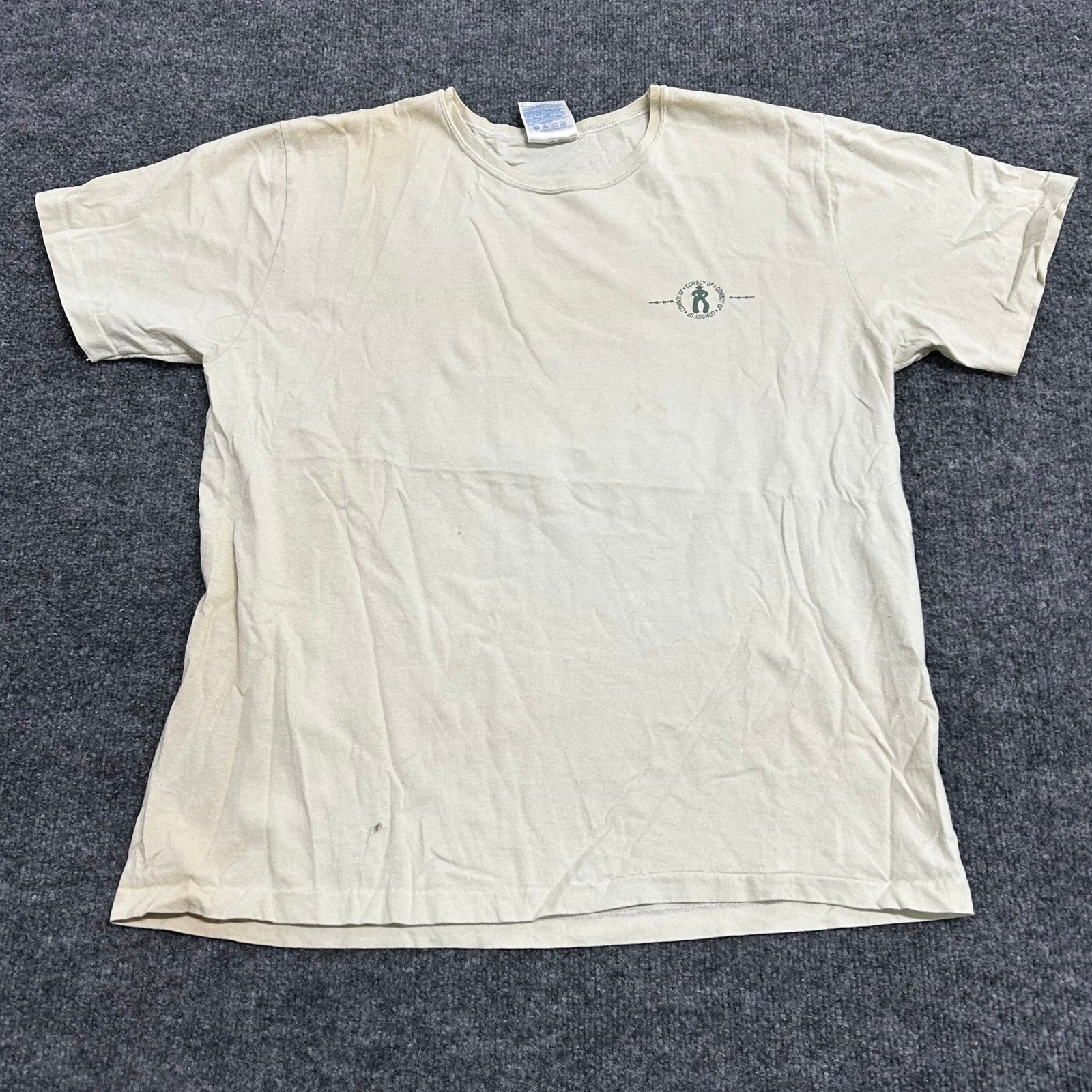 Hanes Her Way Shirt Womens Large Cream Cotton Graphic Cowboy USA Made Vintage