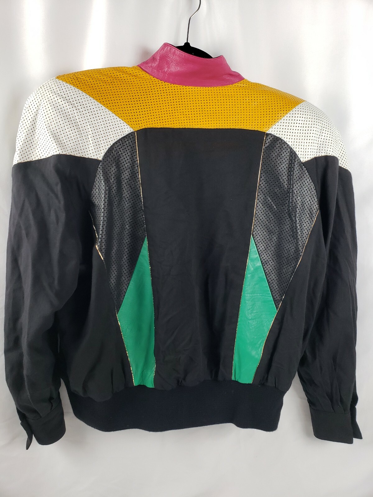 Vtg 80’s 90’s Deja Vu Designs Leather Colorblock & Cotton Twill Jacket Wmn Med