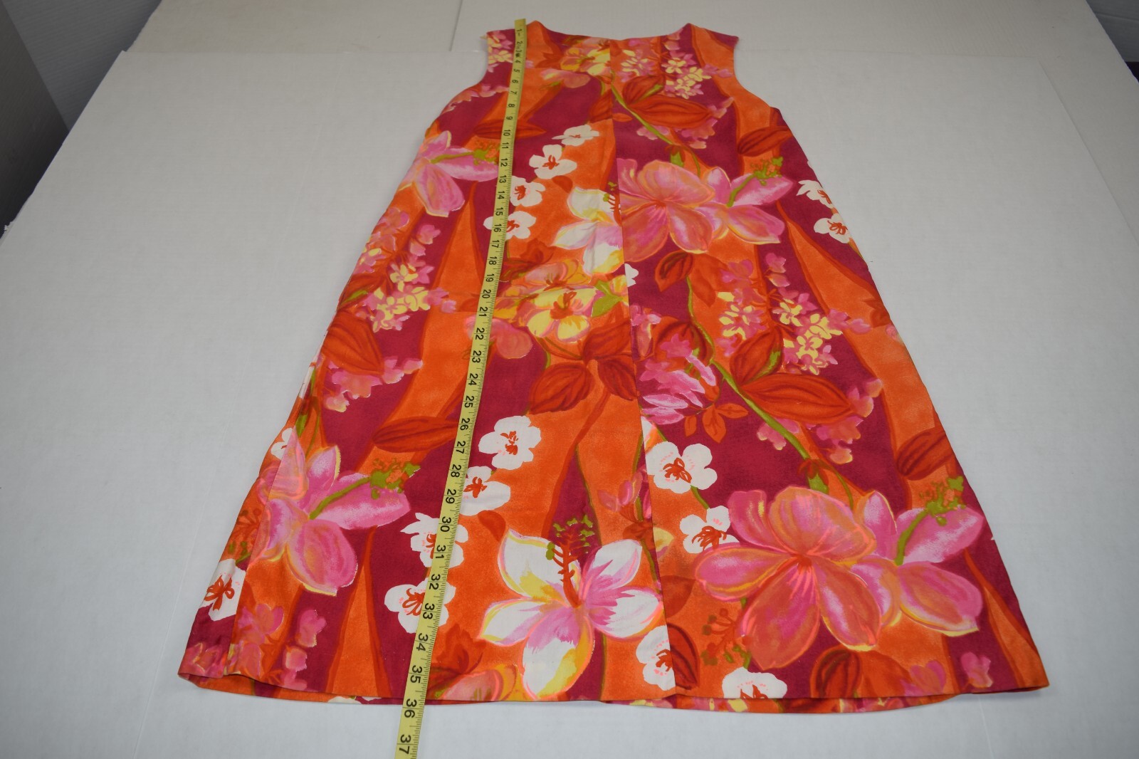 Vintage Sears Hawaiian Dress Size S/M 70s Sleeveless Orange White Yellow Floral