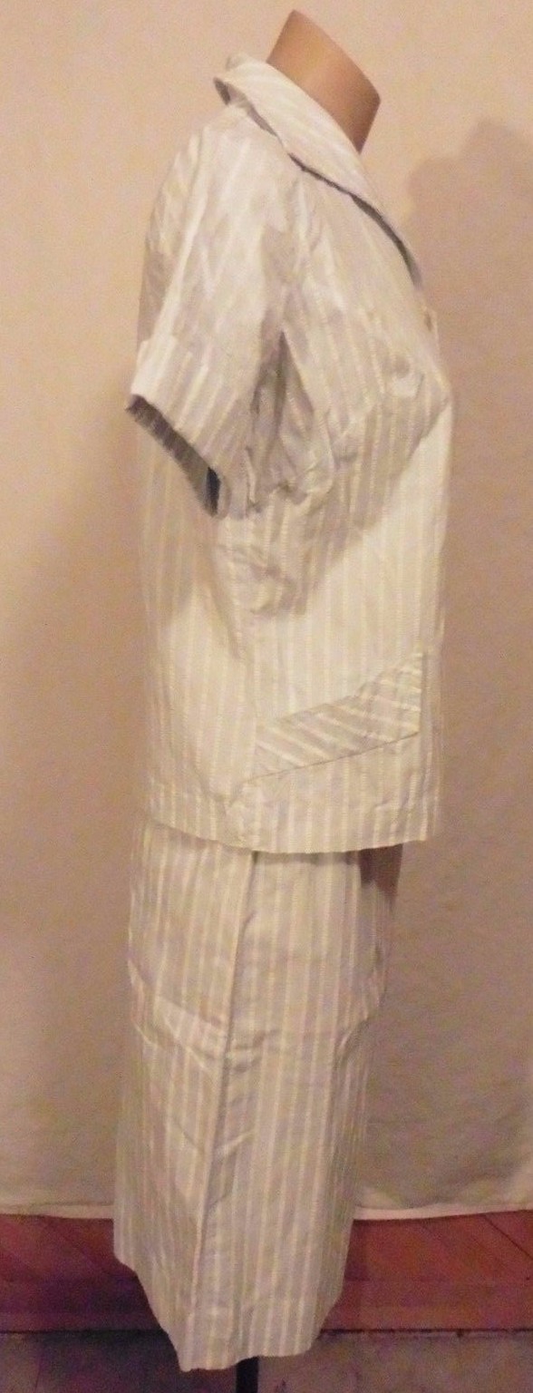 50-60s Light Blue and White Striped Seersucker Top & Skirt