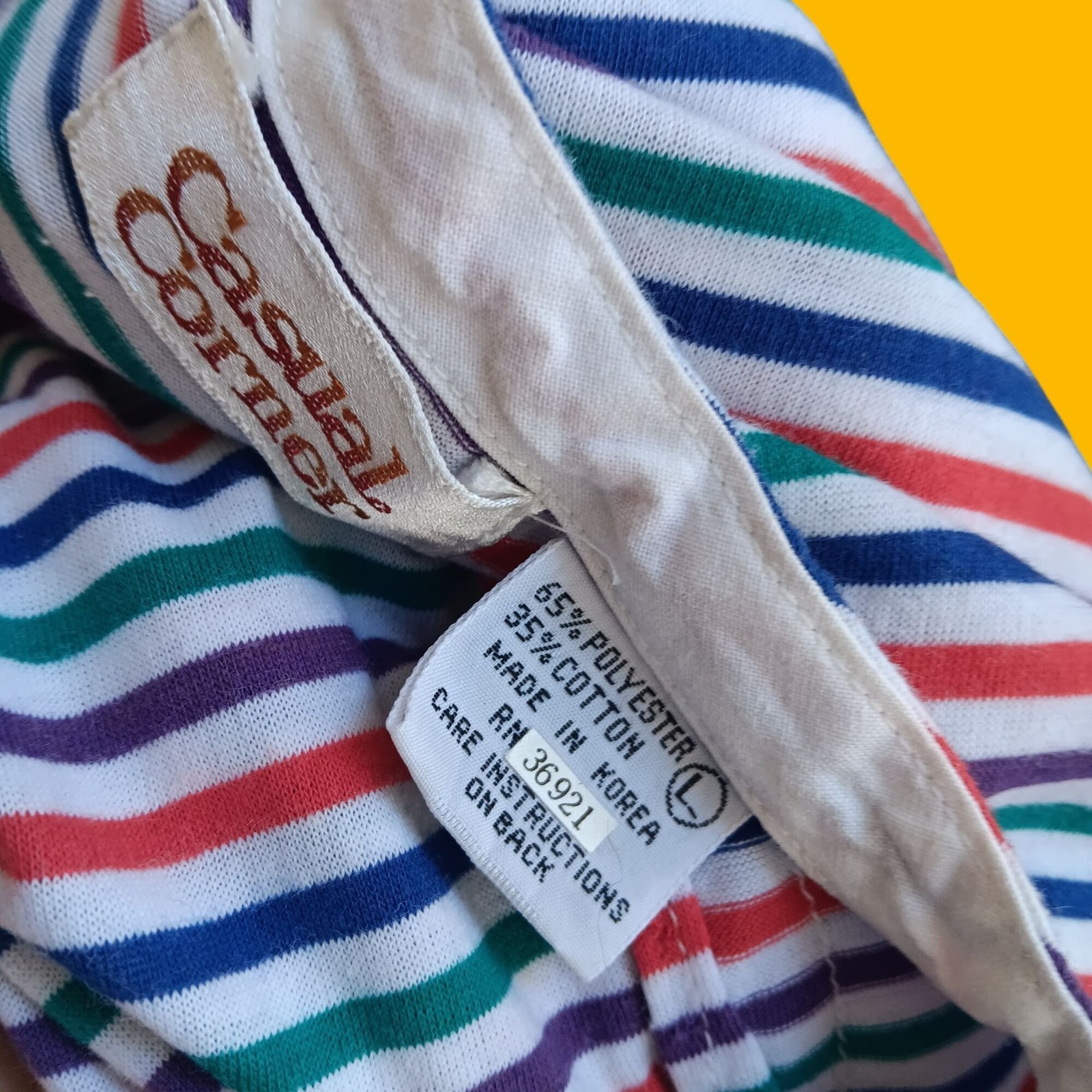 Women’s Large Vintage T-Shirt Casual Corner Striped V-Neck Top 1980s Altered