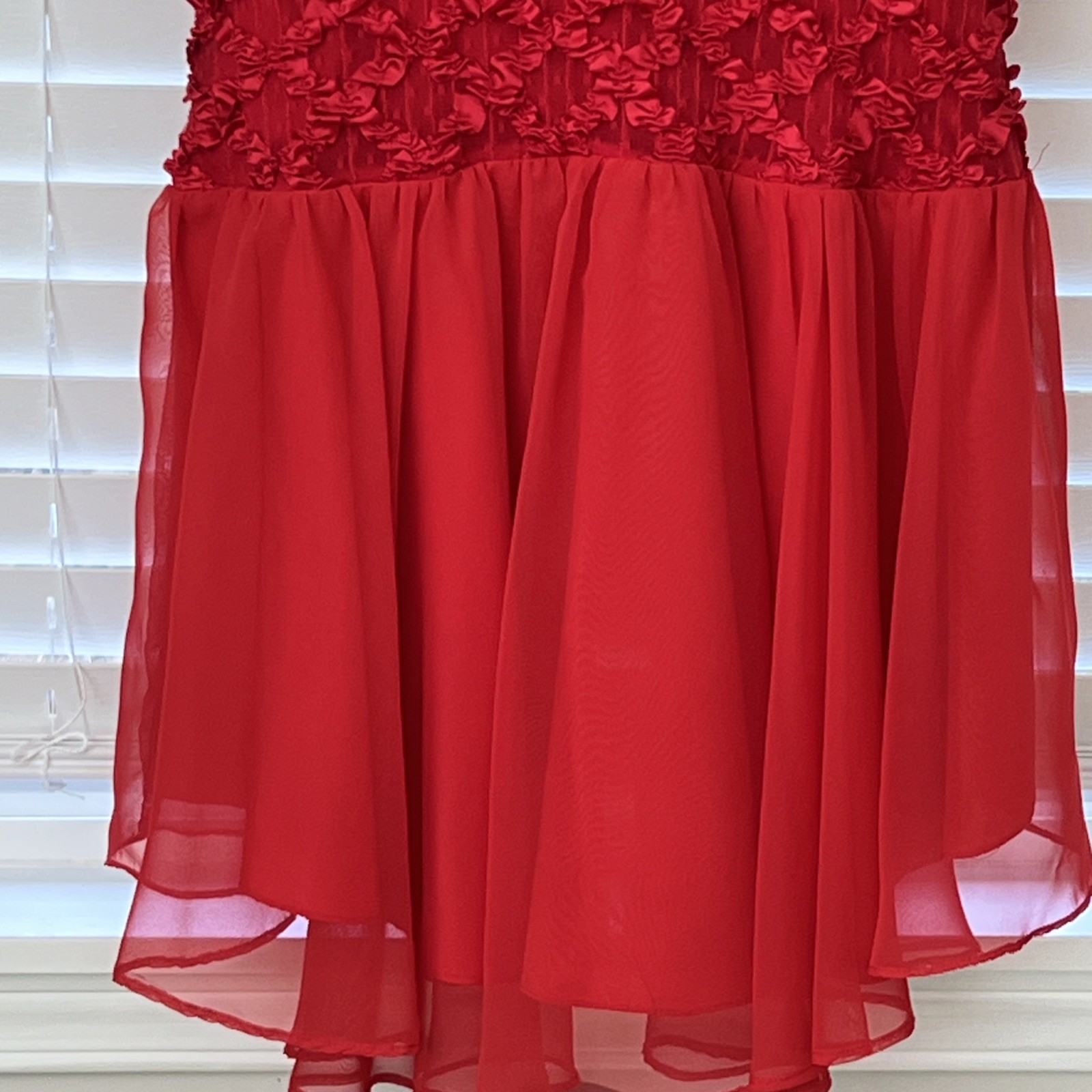 Vtg A La Carte California Hi-Lo Dress 80s Dance/Prom Ribbon/Lace Chiffon V-Back