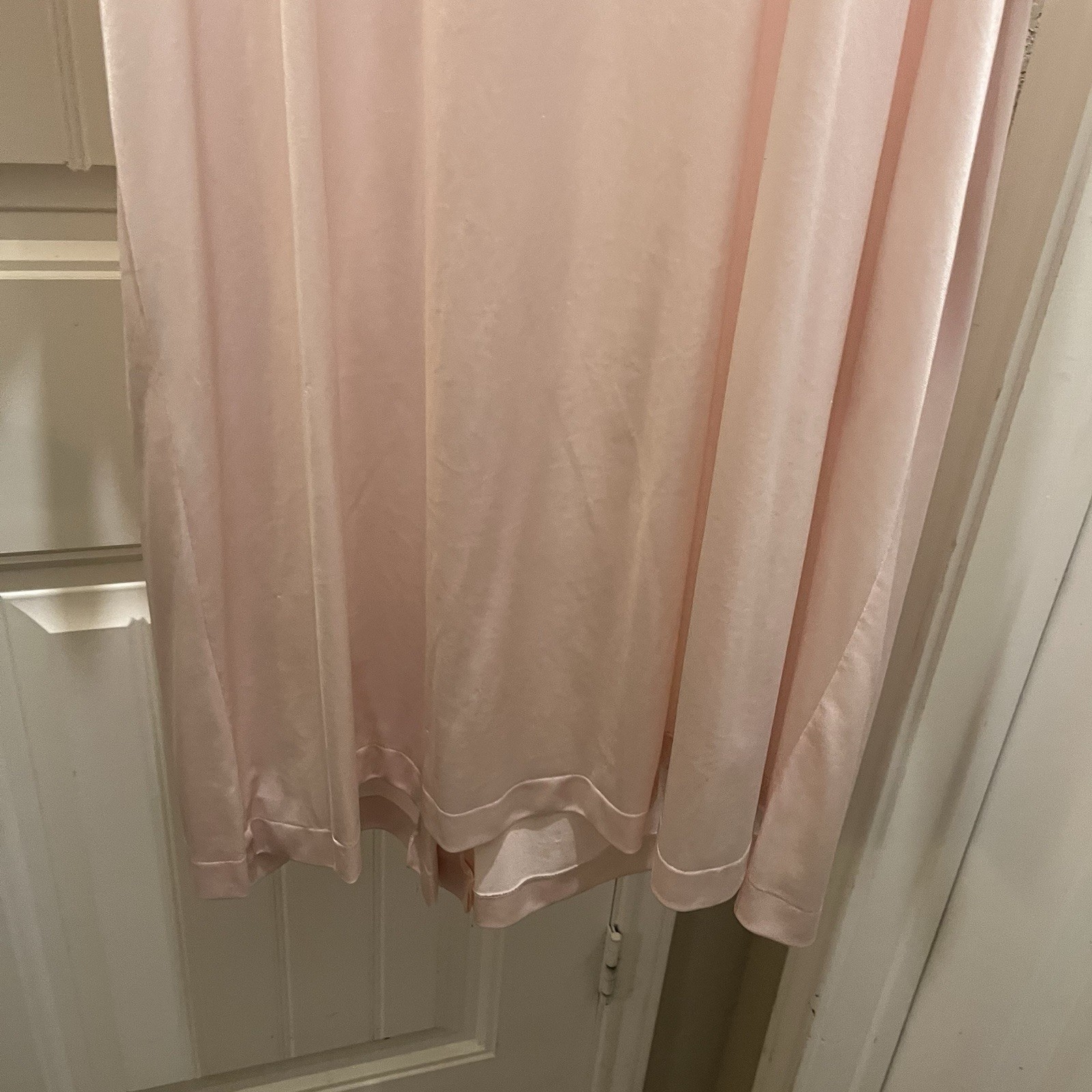 Vintage Lorraine Ice Pink Nylon Nightgown House coat Lace Trim Button Up Size L