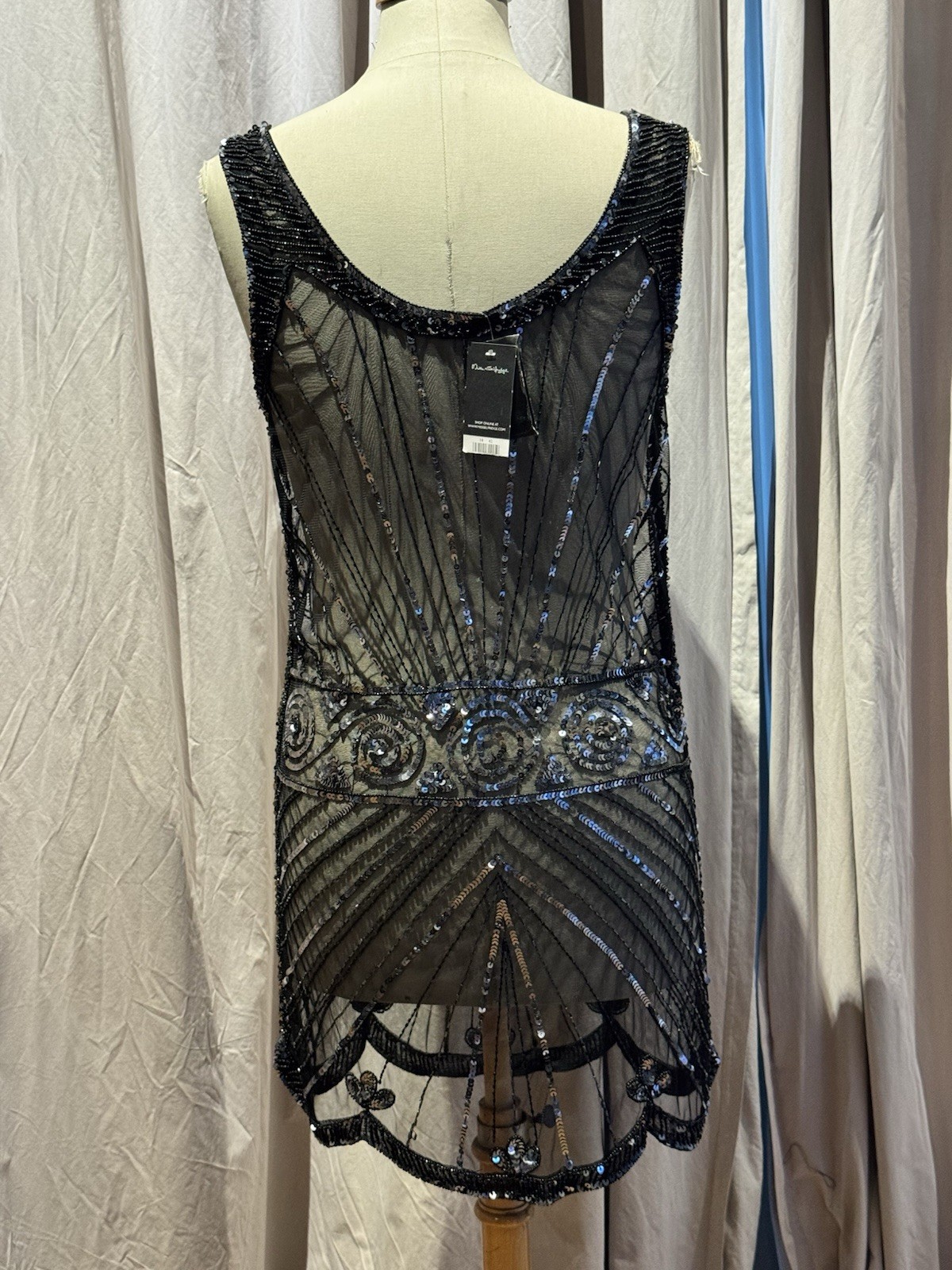 VTG Miss Selfridge Beaded Sequined Mesh Dress W / Viscose Slip L
