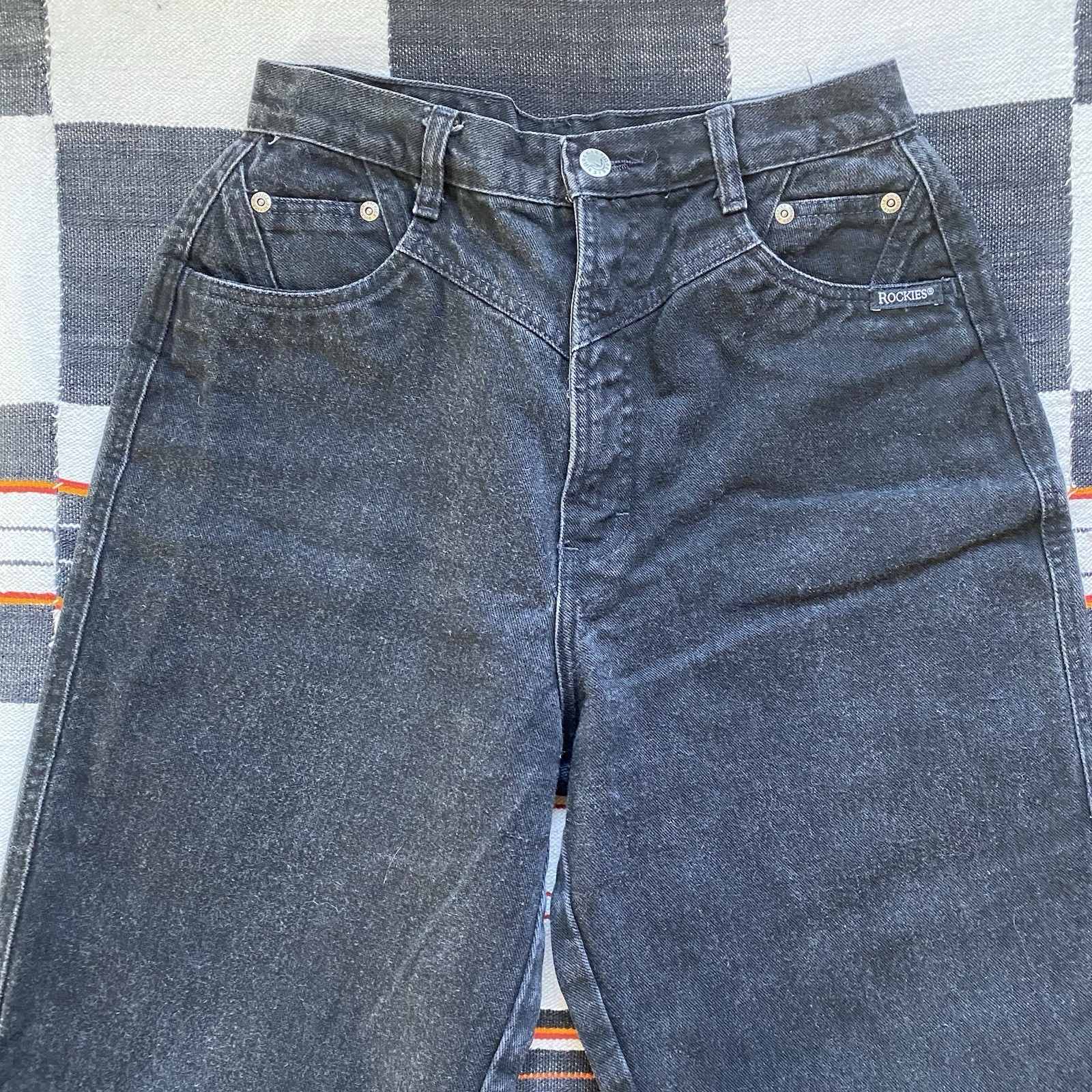 Vintage Wrangler High Rise Bareback Black Jeans. Size 26/34. Western Wear. USA.