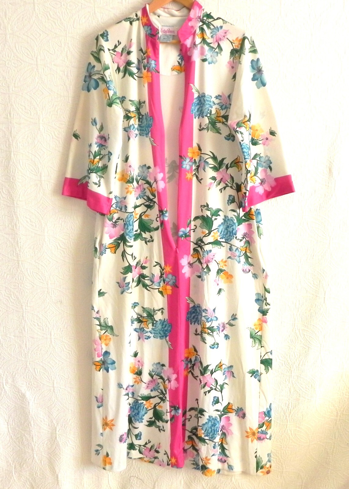 Vtg Evelyn Pearson Robe/Cover-Up Maxi 1/2 Zip Pockets Floral 3/4 Sleeve Size M