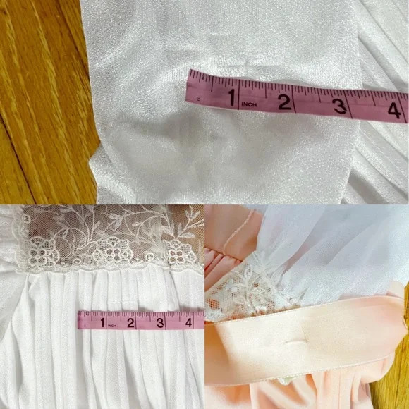 Vintage 70s Romantic Lace And Satin Peach Cream Chiffon Cottagecore Dress Small
