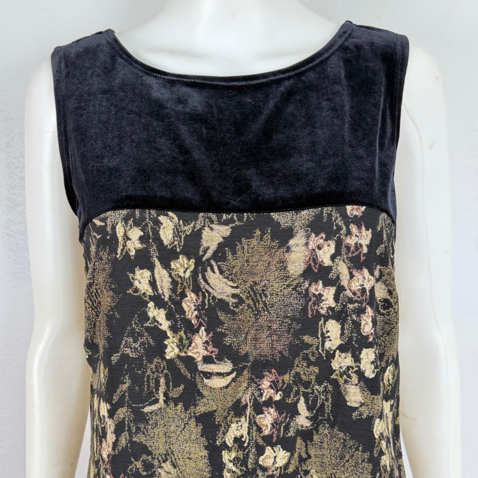 Vintage Velvet Bodice Floral Maxi Dress 90s Carole Little Romantic Boho Frock