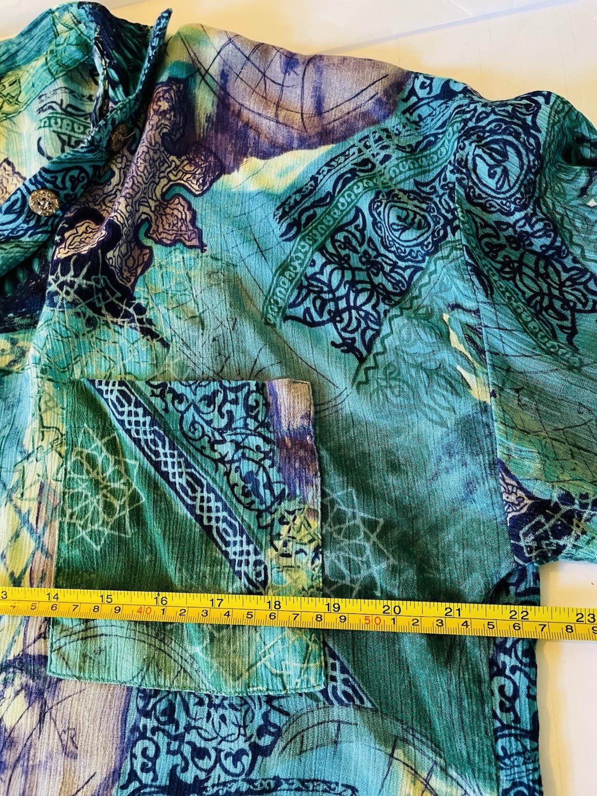 VTG 90’s Natalie 2 Piece Skirt Blouse Set Rayon Midi Mandalas Pleated Pockets L