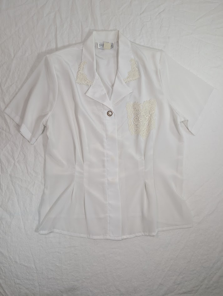 VTG Impressions of California women’s size 16 silky embellished blouse USA I9
