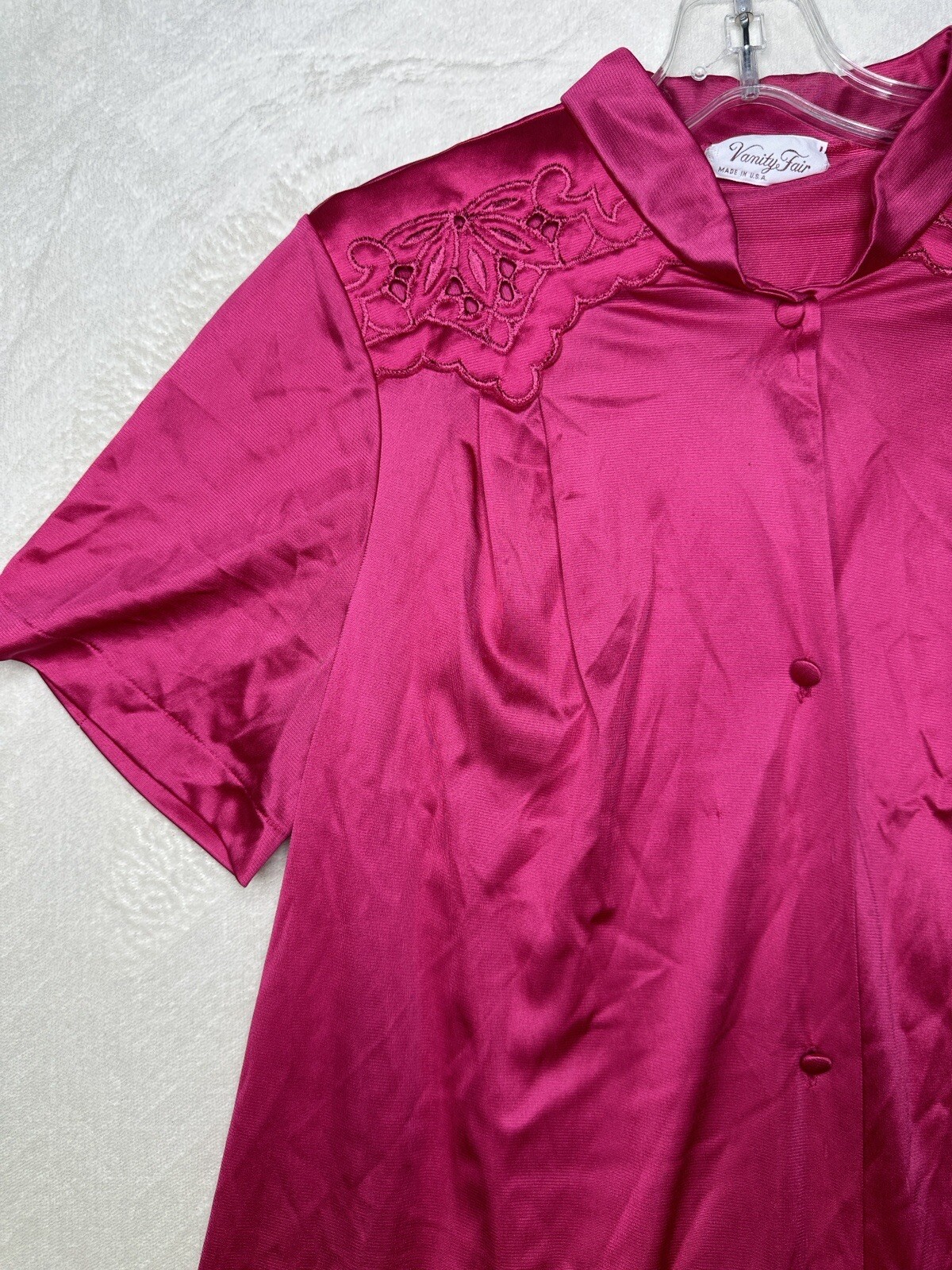 Vintage Vanity Fair Nightgown Size Small Magenta Pink Long Embroidery Button Up