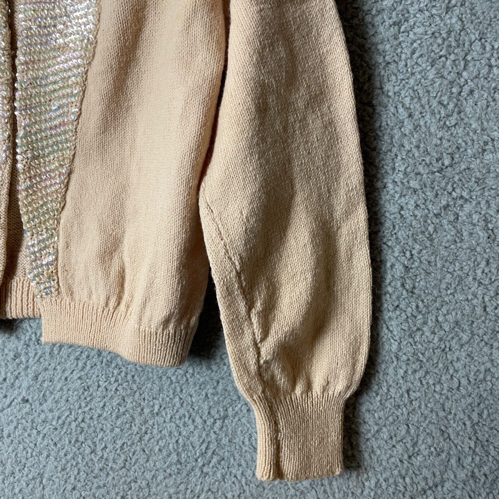 VTG Artisan Made Cardigan Sweater Womens S/M Beige Sequins Hand Knit