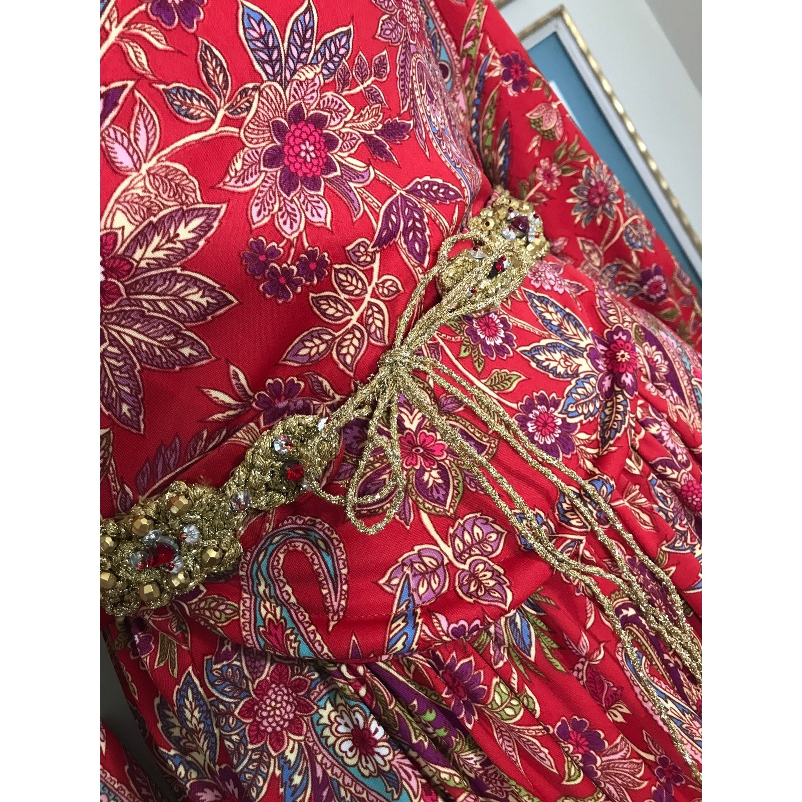 Shannon Rodgers Jerry Silverman Vintage 1970s Red Paisley Floral Maxi Dress Belt