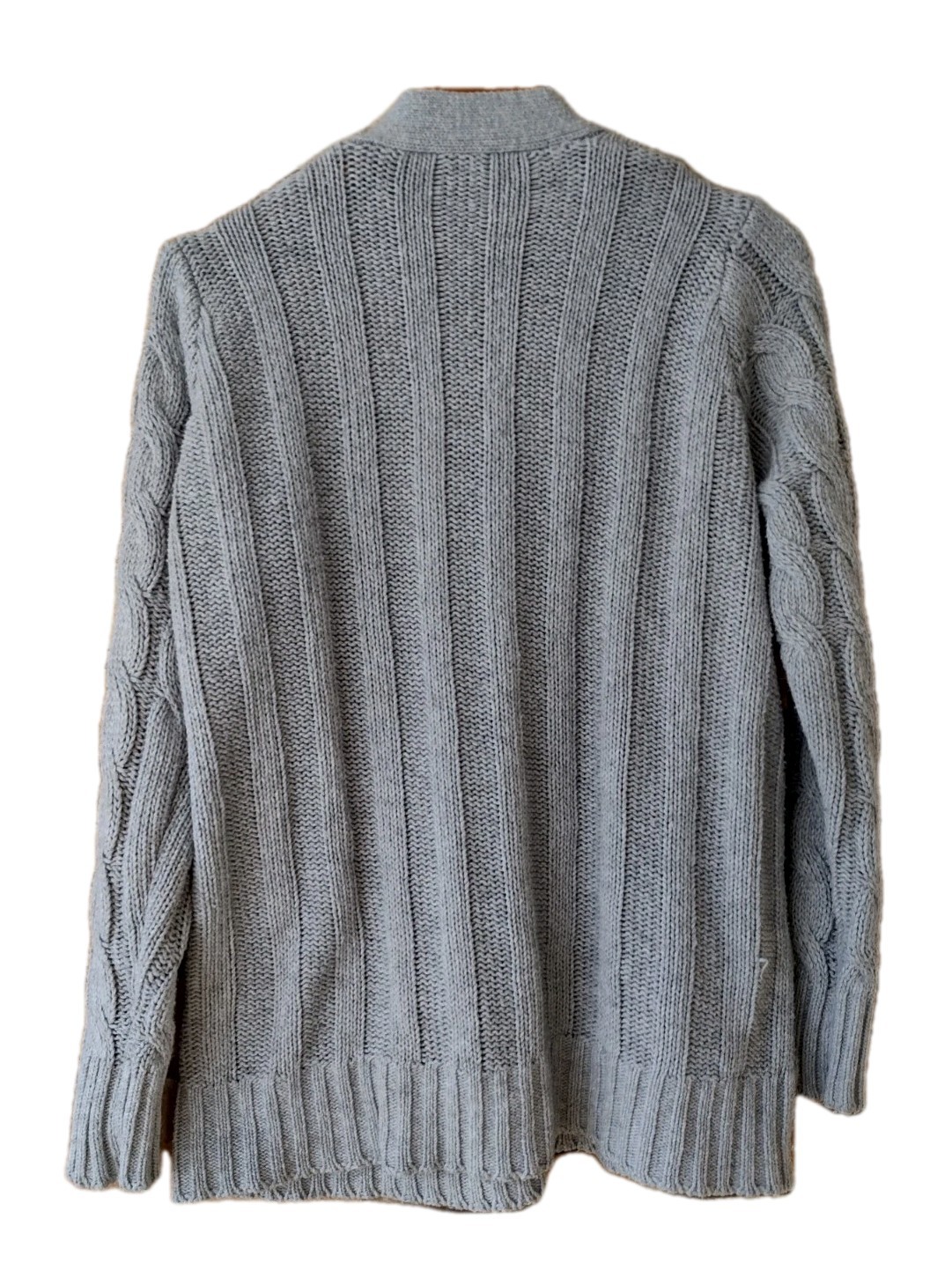 Hand Knit Gray Cable Knit Sweater Wool Blend Artisan Made Chunky Fisherman M/L