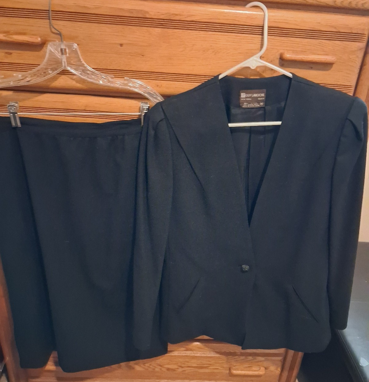 Vintage Guy Laroche Wool Blazer Skirt Suit Black 80s Tag 8 Fits Modern XS 0 2