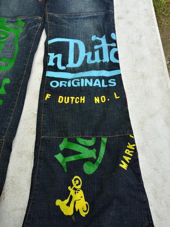 NEW Y2K Don Von Dutch Gasoline Garage Graffiti Women’s Flared Leg Jeans Size 27