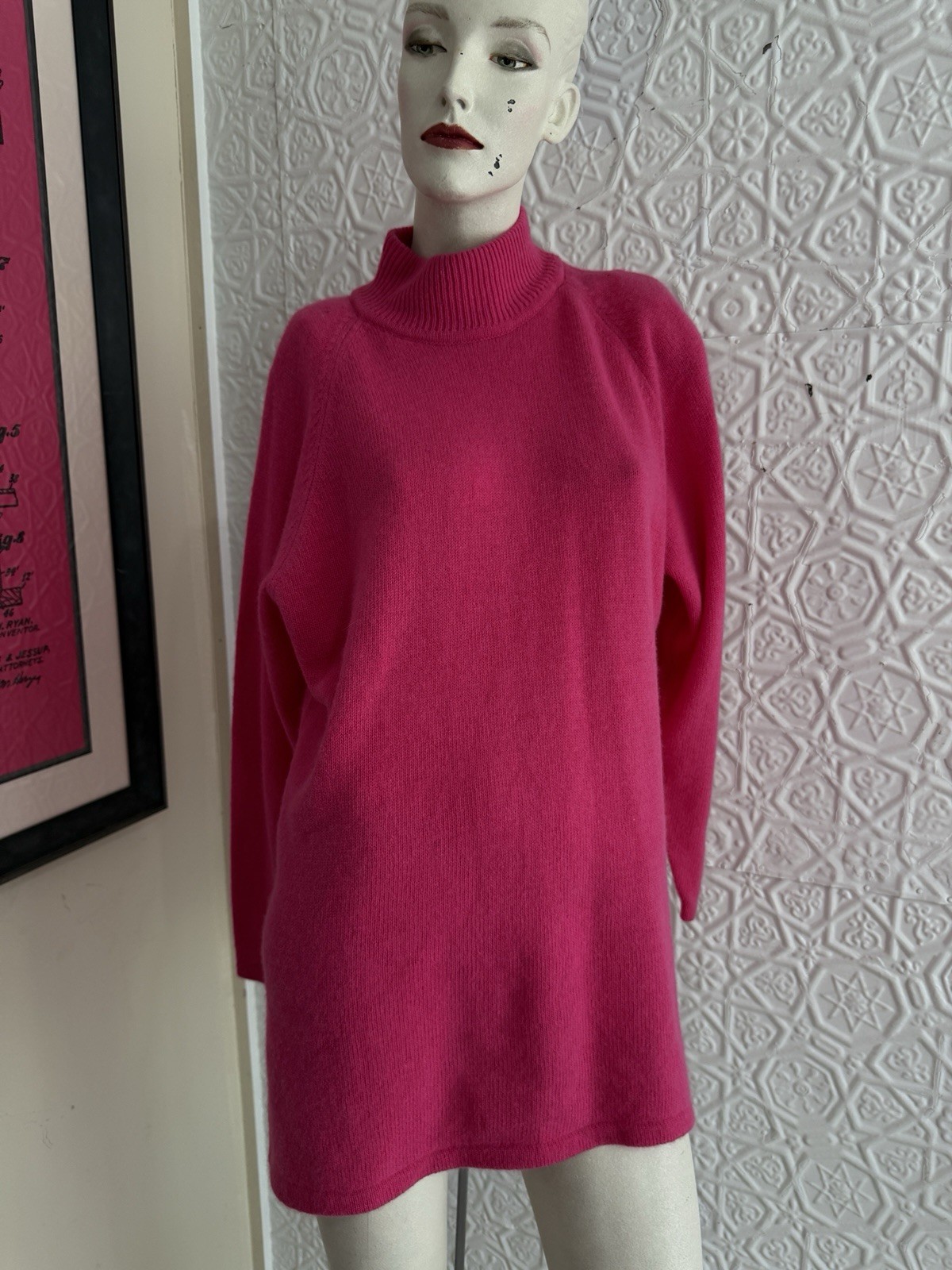 vintage sweater 1980s lambswool angora knit turtleneck pink L oversized