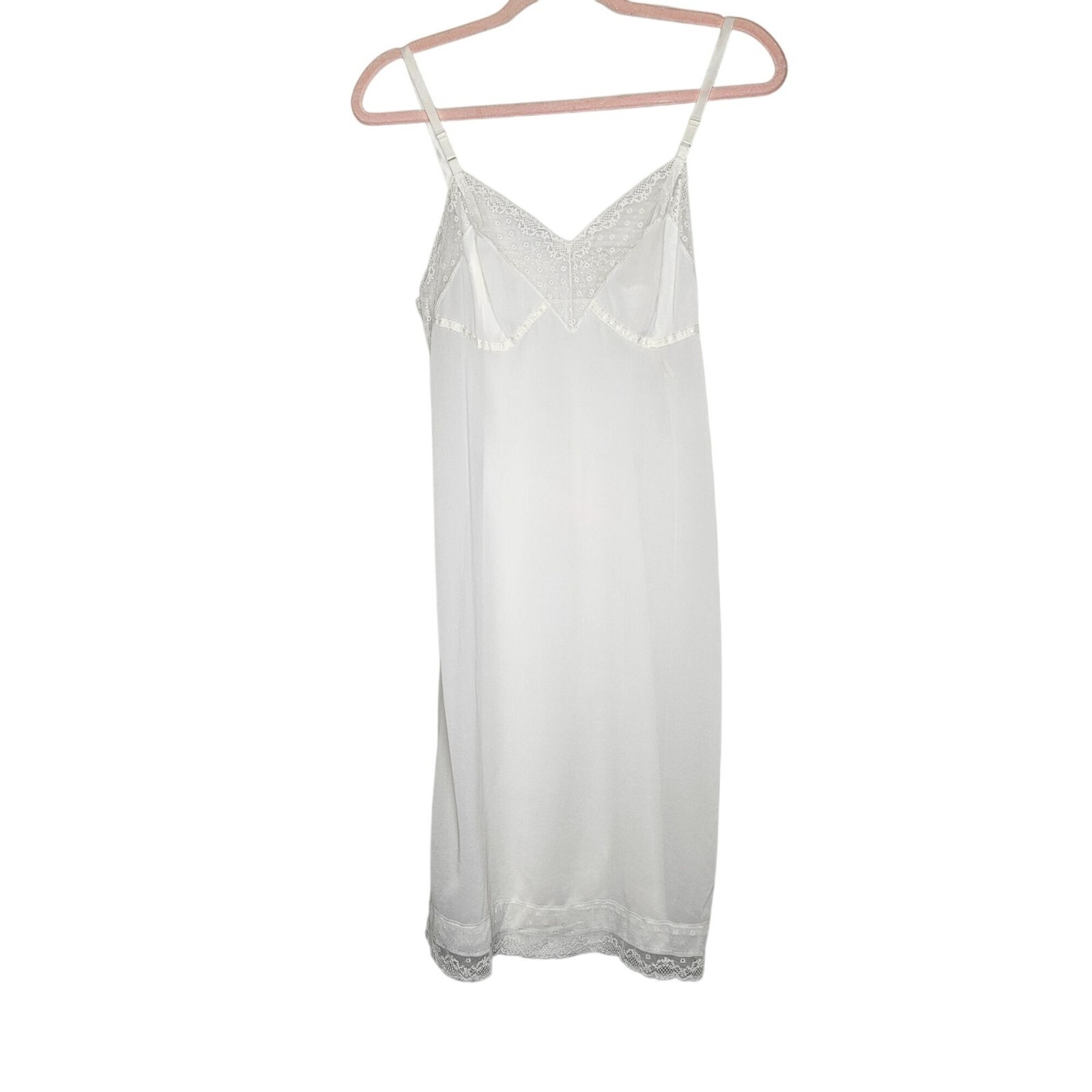 Vintage Hollywood Vassarette Full Slip Lingerie 34 White Lace Crepelon Sheer S