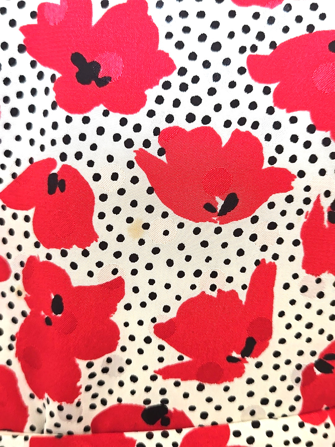 Vintage Hanae Mori Boutique side bow S Midi Dress Red White Black dots Floral