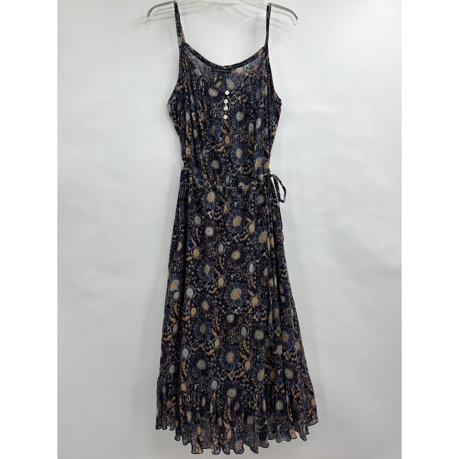 Vtg Banana Republic Navy Blue Floral Sunburst Cotton Midi Dress Size 14